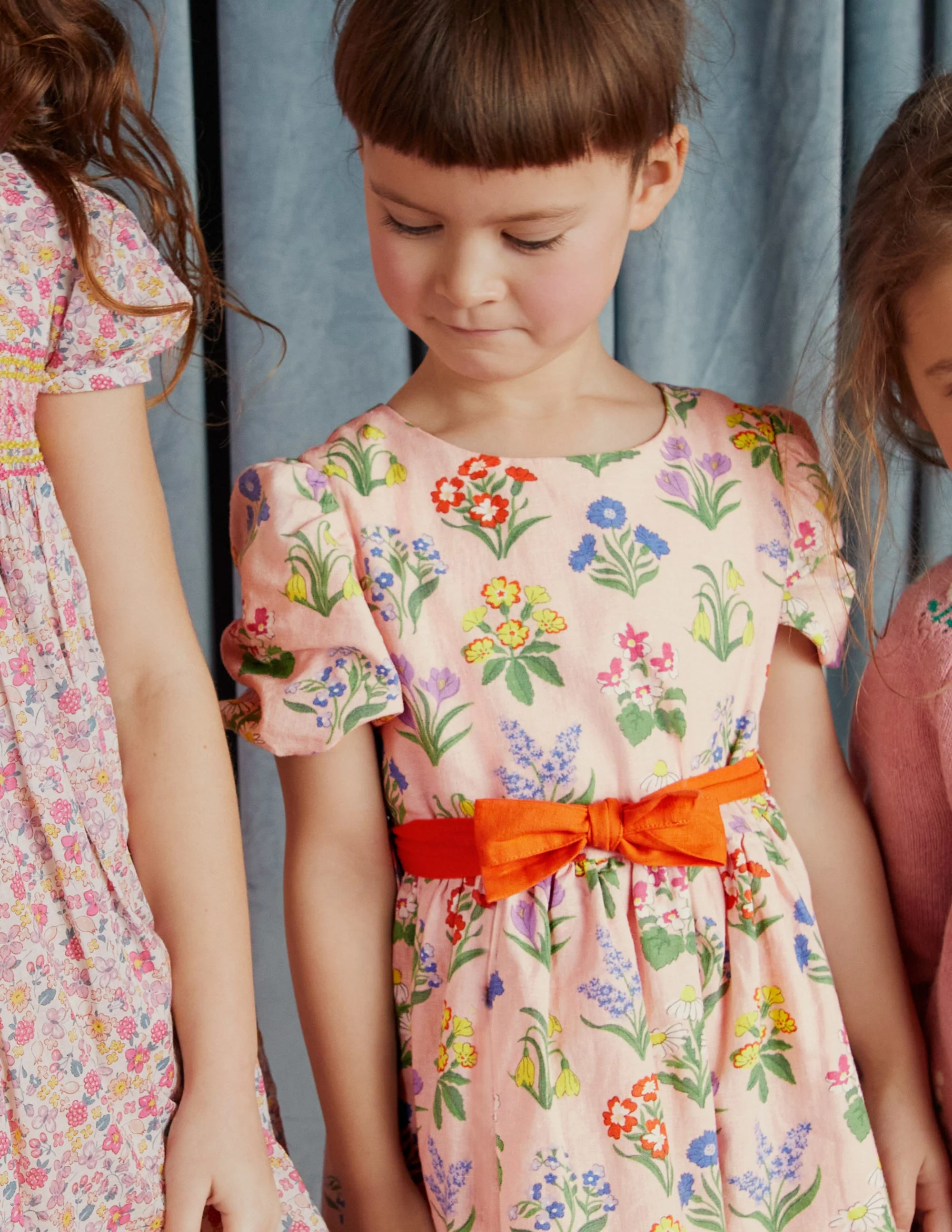Vintage-Kleid aus Baumwolle und Leinen-Altrosa, Blumen - Image 7
