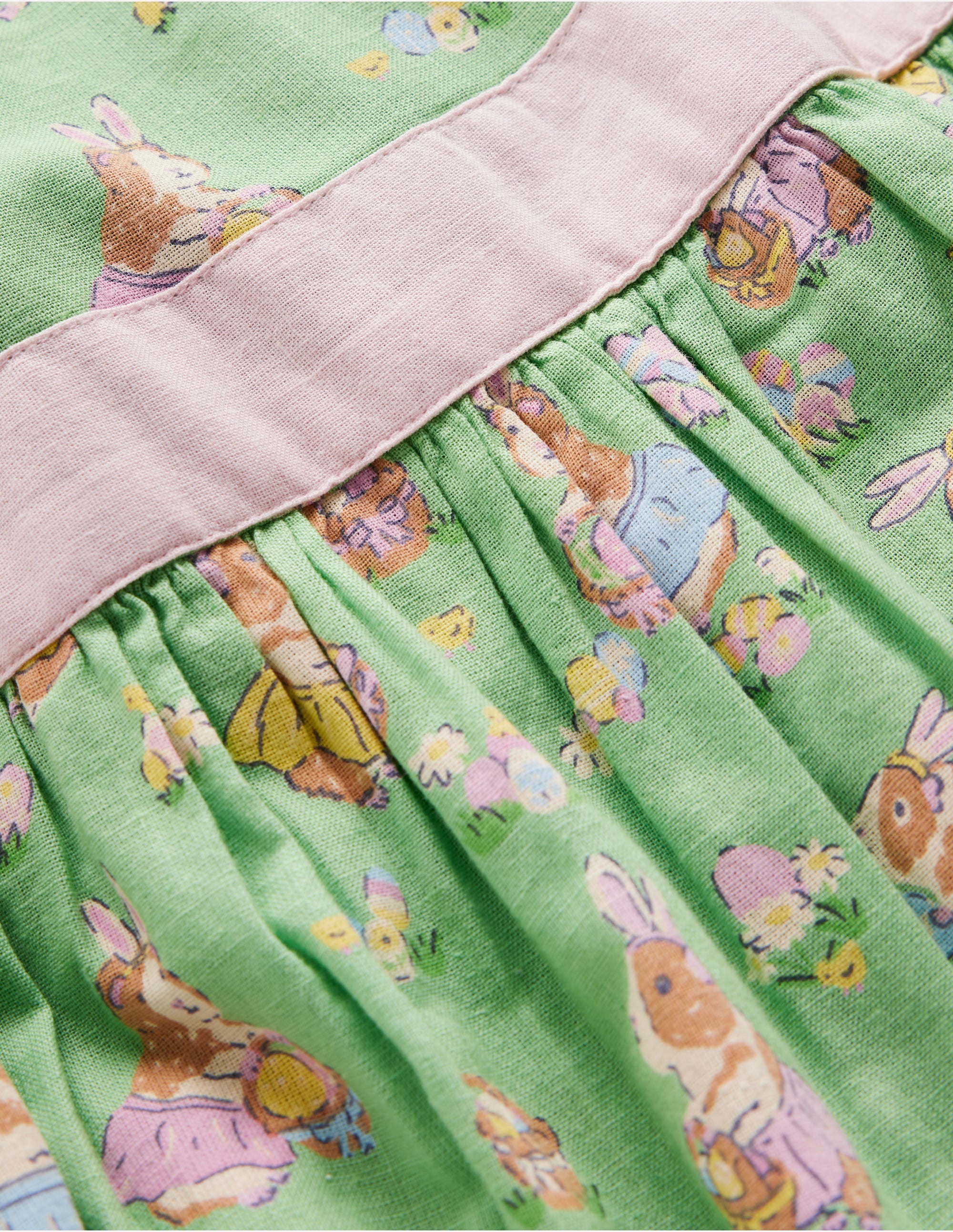 Vintage-Kleid aus Baumwolle und Leinen-Grün Ostern Meerschweinchen - Image 3