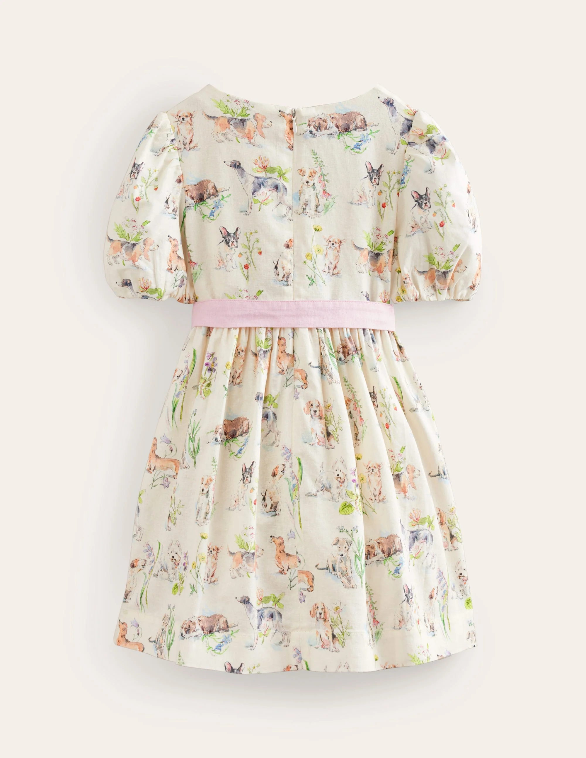 Vintage-Kleid aus Baumwolle und Leinen-Naturweiß Gemalte Welpen - Image 2