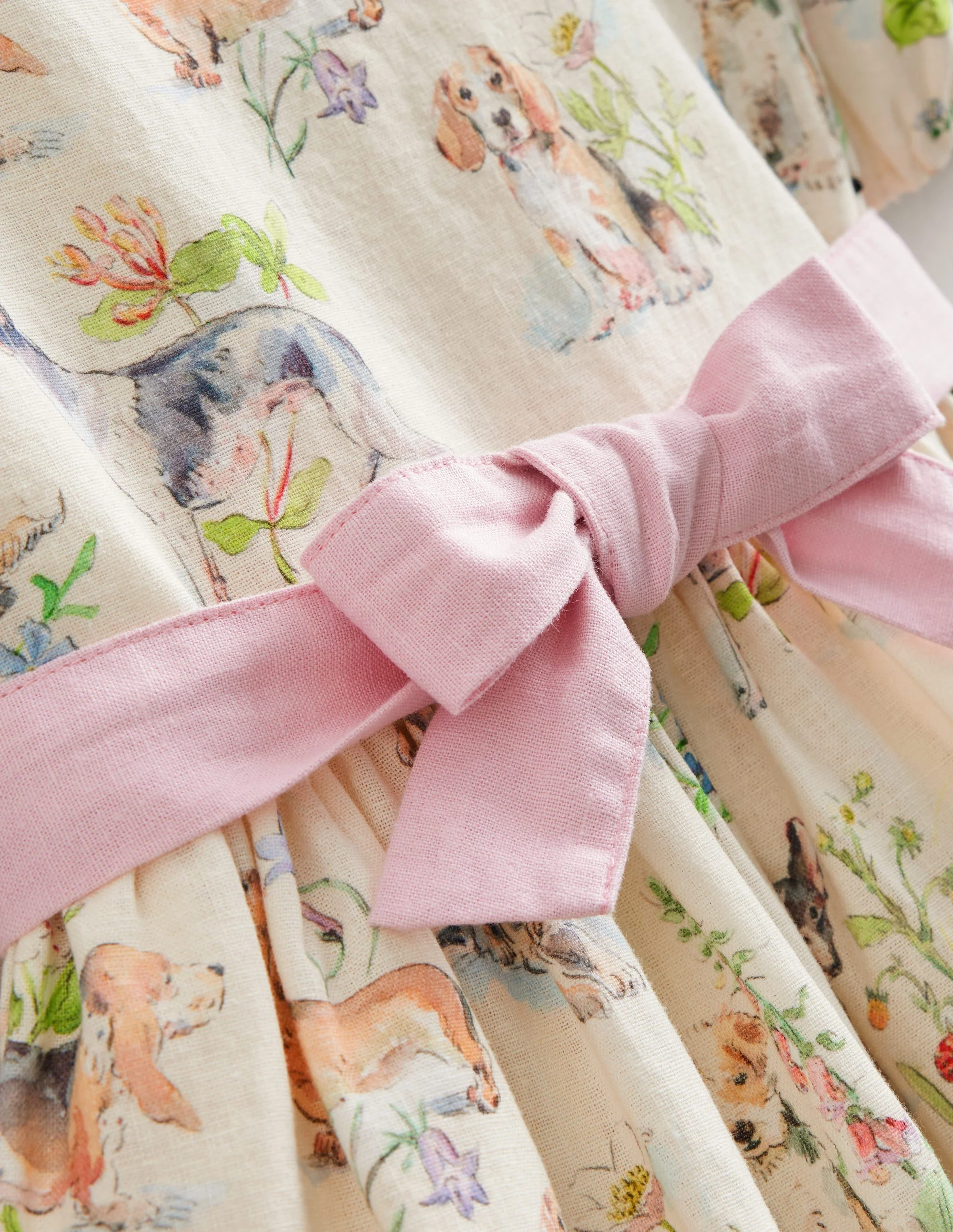 Vintage-Kleid aus Baumwolle und Leinen-Naturweiß Gemalte Welpen - Image 3