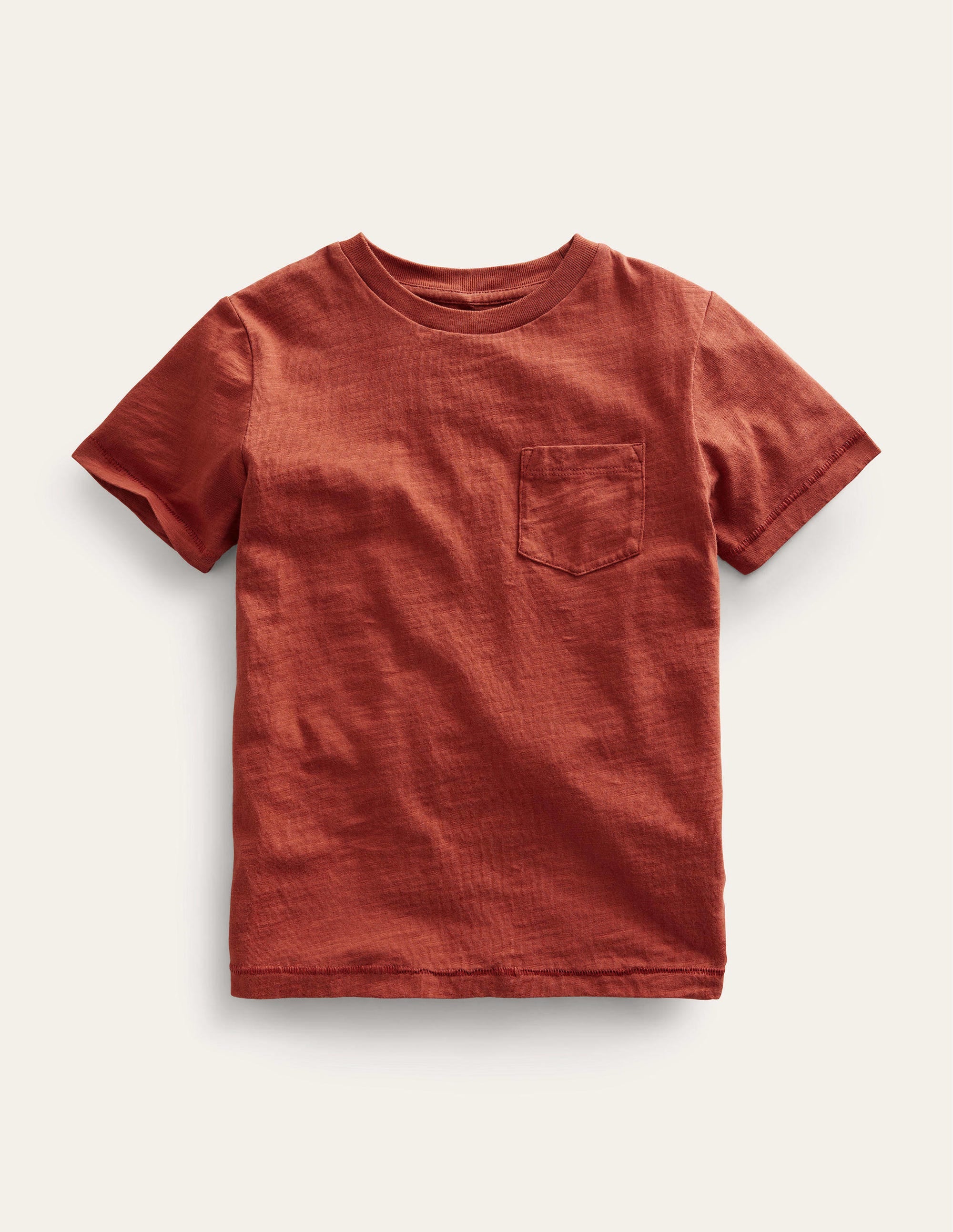Vorgewaschenes Flammgarn-T-Shirt-Kastanienbraun