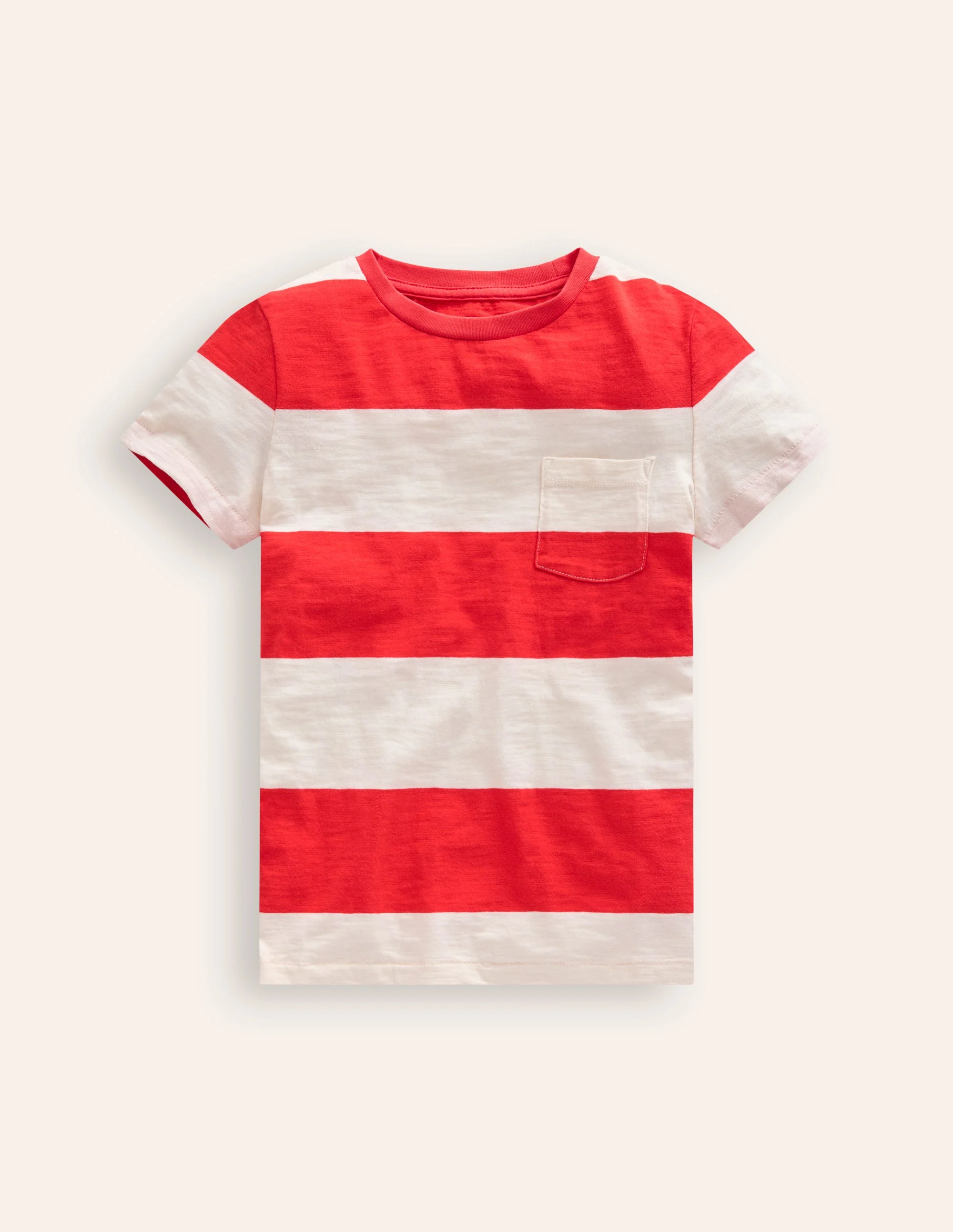 Vorgewaschenes Flammgarn-T-Shirt-Mohnblumenrot/ Naturweiß
