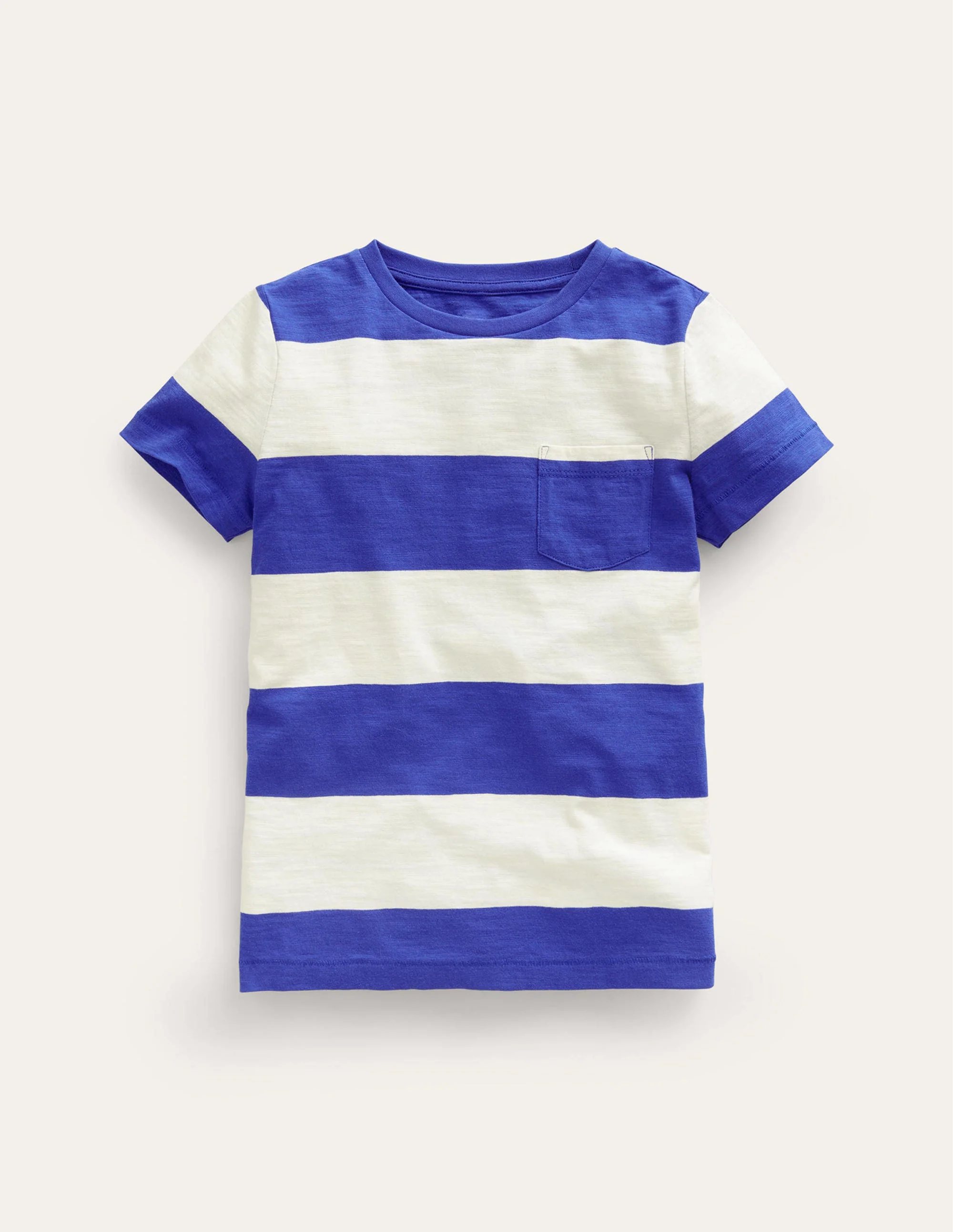 Vorgewaschenes Flammgarn-T-Shirt-Tiefblau/Naturweiß