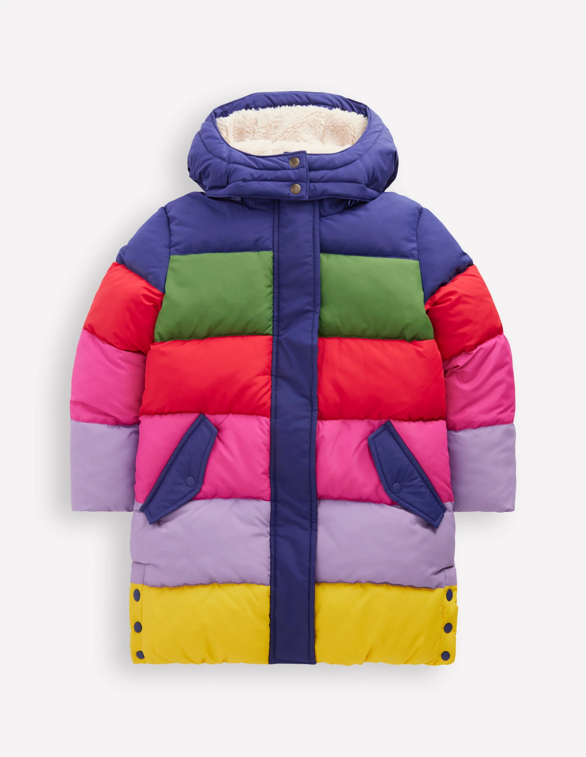 Wattierte Jacke in langer Form-Regenbogen Blockfarben