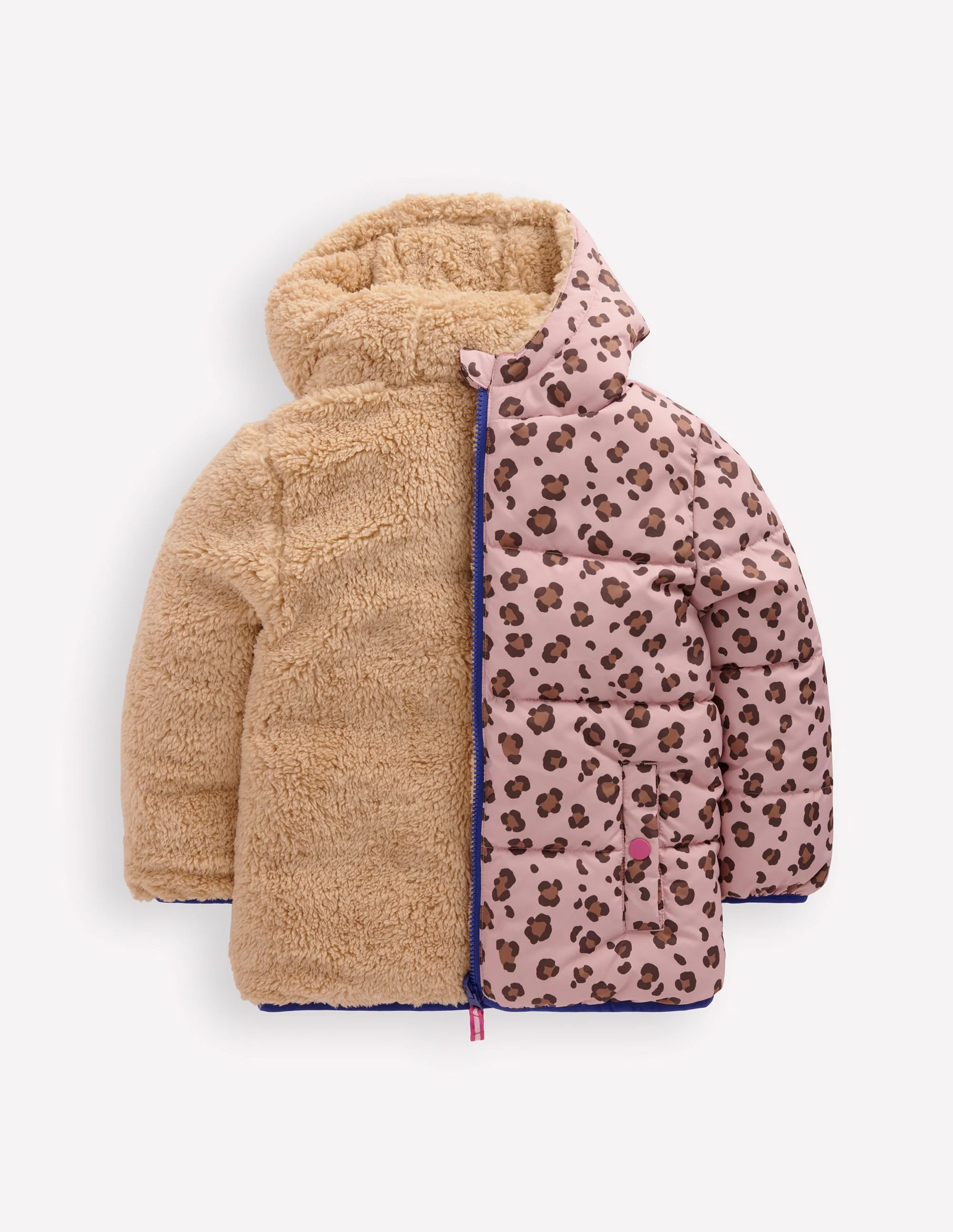 Wattierter Teddyfellmantel zum Wenden-Pink Leopardenmuster - Image 5
