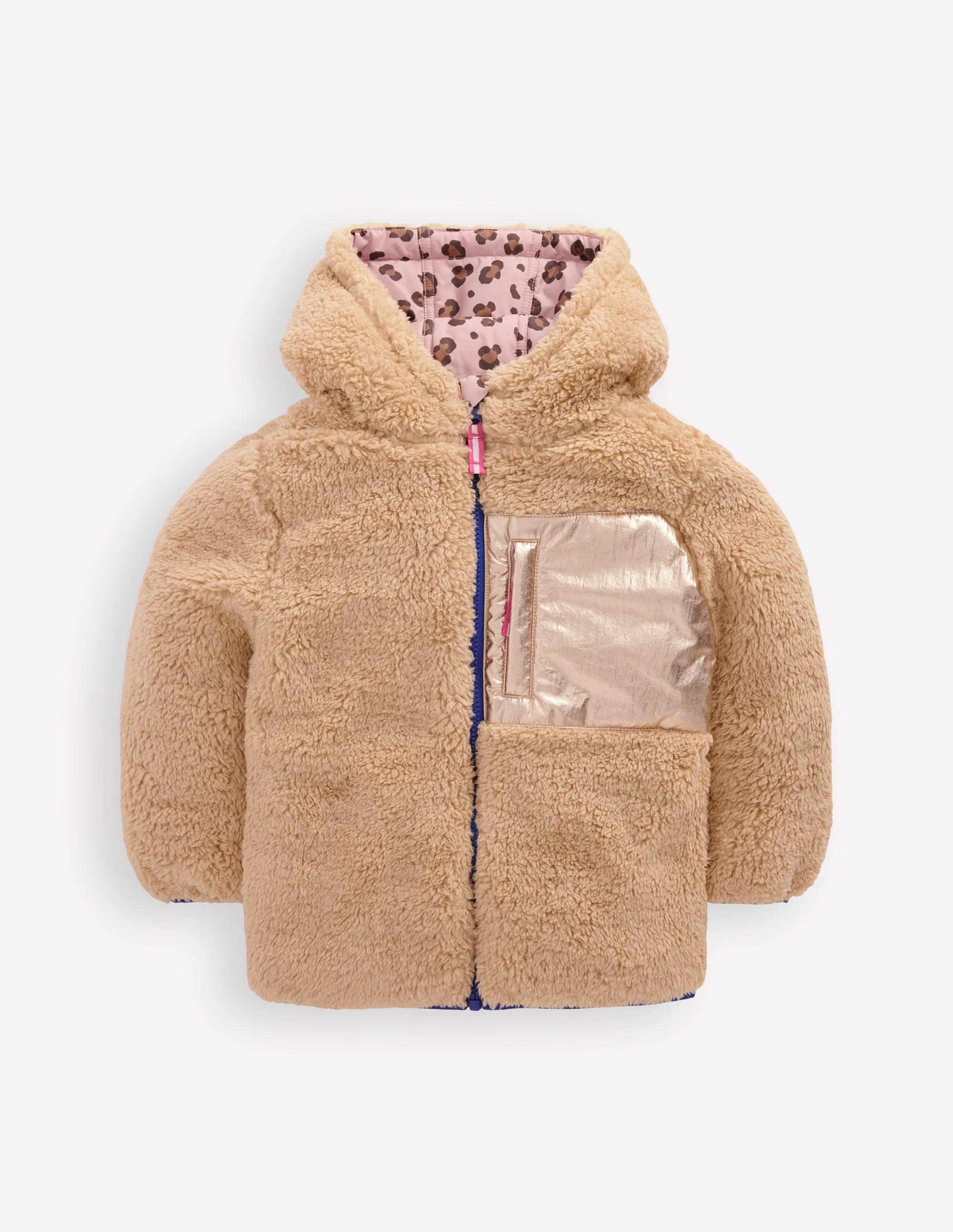 Wattierter Teddyfellmantel zum Wenden-Pink Leopardenmuster - Image 6