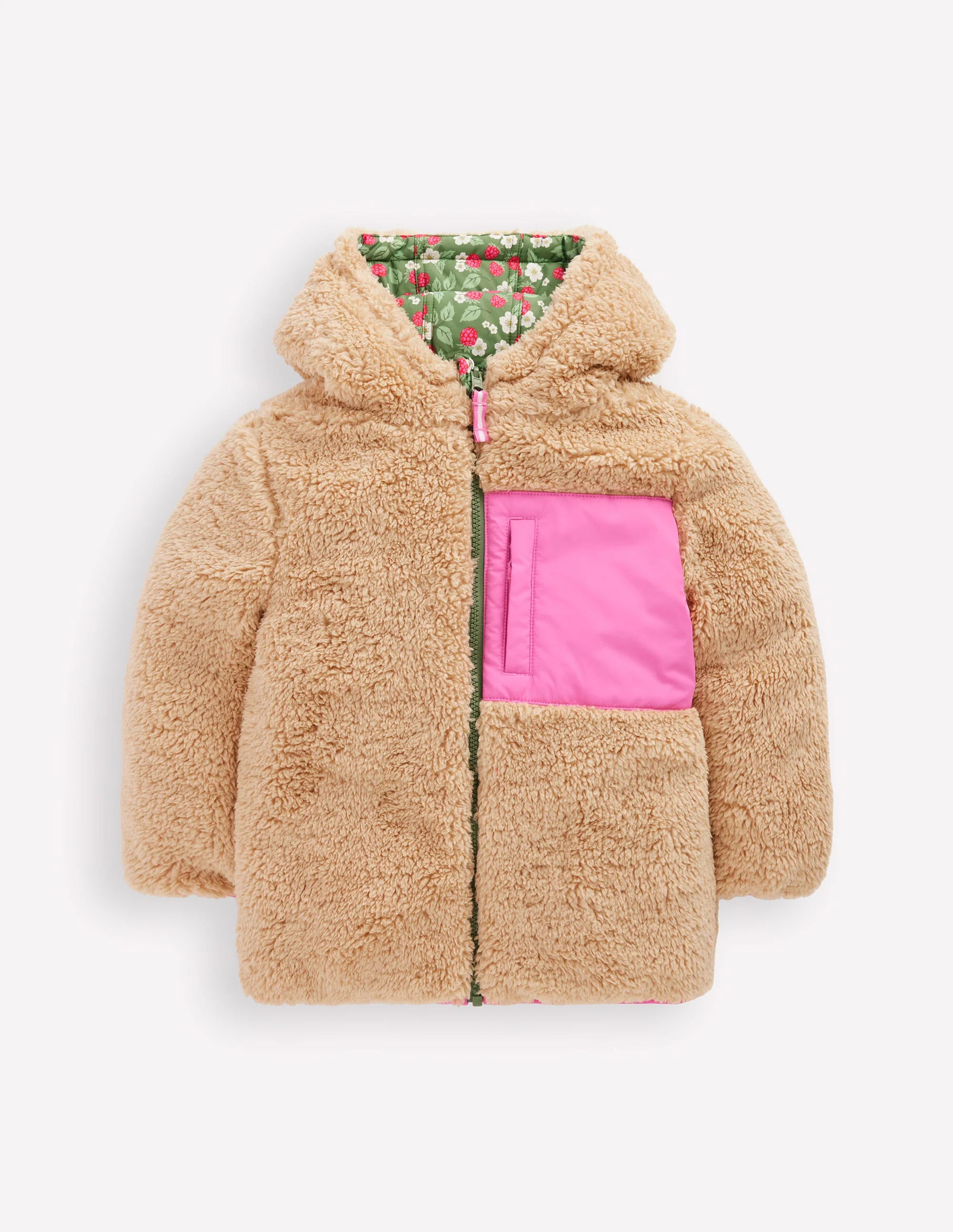 Wattierter Teddyfellmantel zum Wenden-Safarigrün Vintage-Beere - Image 6