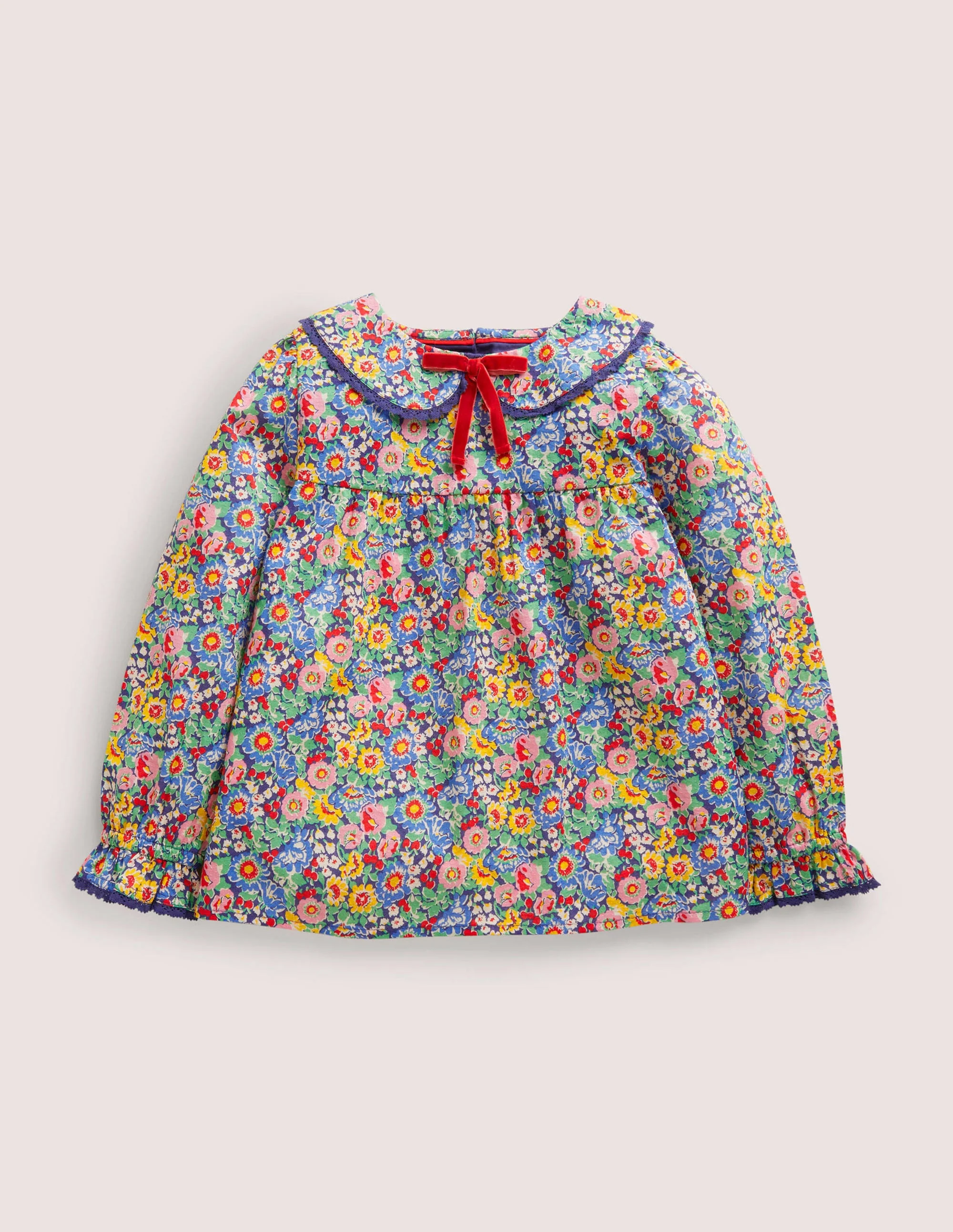 Weboberteil mit Kragendetail-Bunt, Blumenmuster