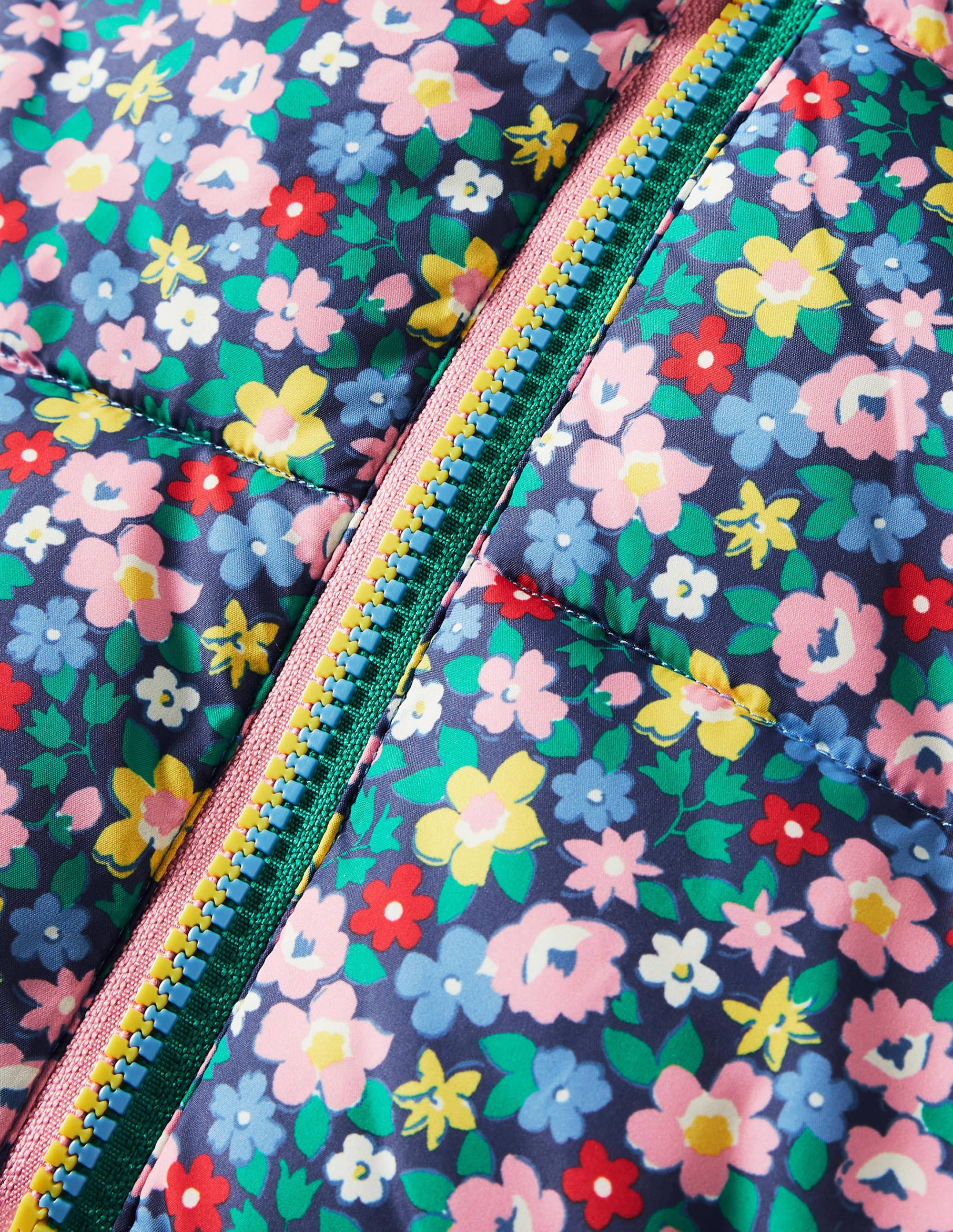 Wendbare gemusterte Steppjacke-Segelblau, Frühlingsblumen - Image 3
