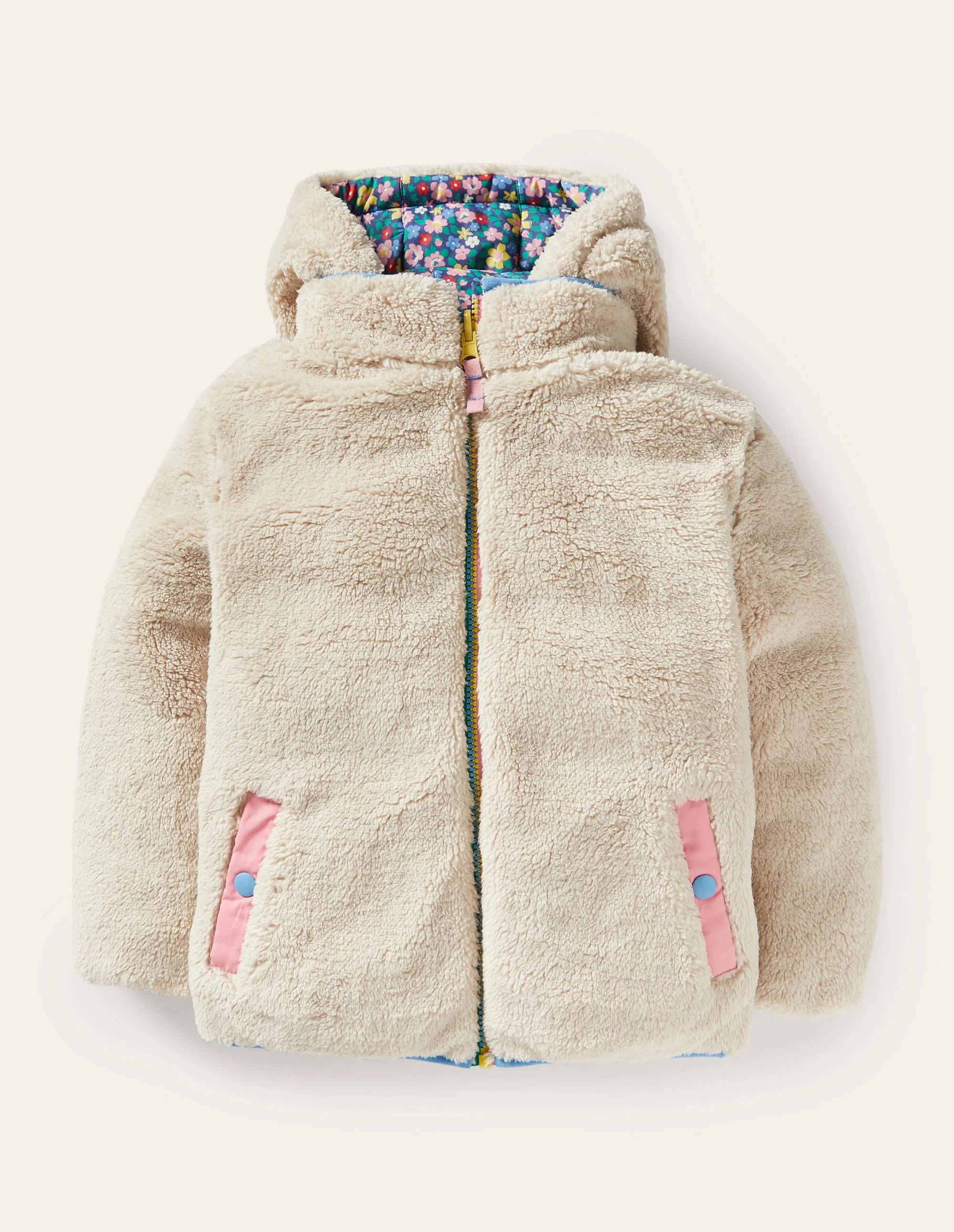 Wendbare gemusterte Steppjacke-Segelblau, Frühlingsblumen - Image 4
