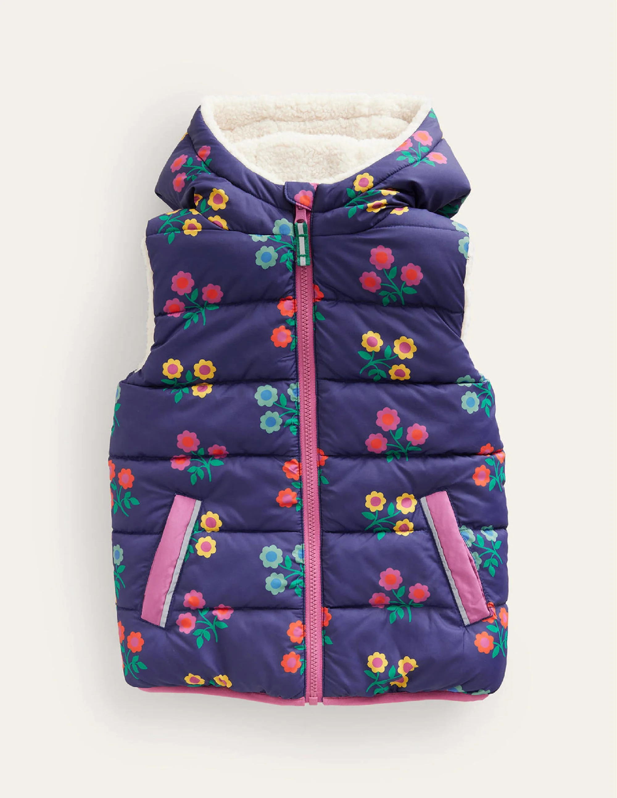 Wendeweste aus Borg-Mix-Schuluniform-Marineblau Blumen