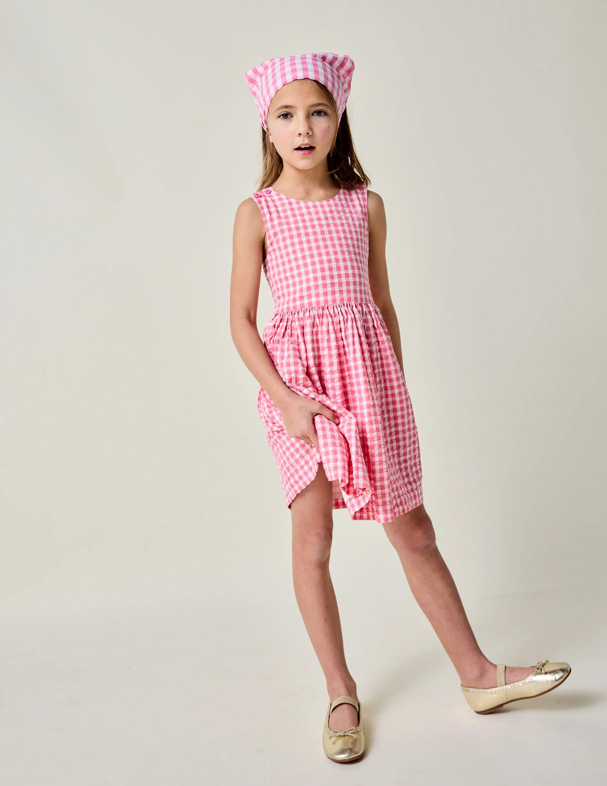 Zadie Kleid mit Rücken-Applikation-Rosa Vichykaro Erdbeere
