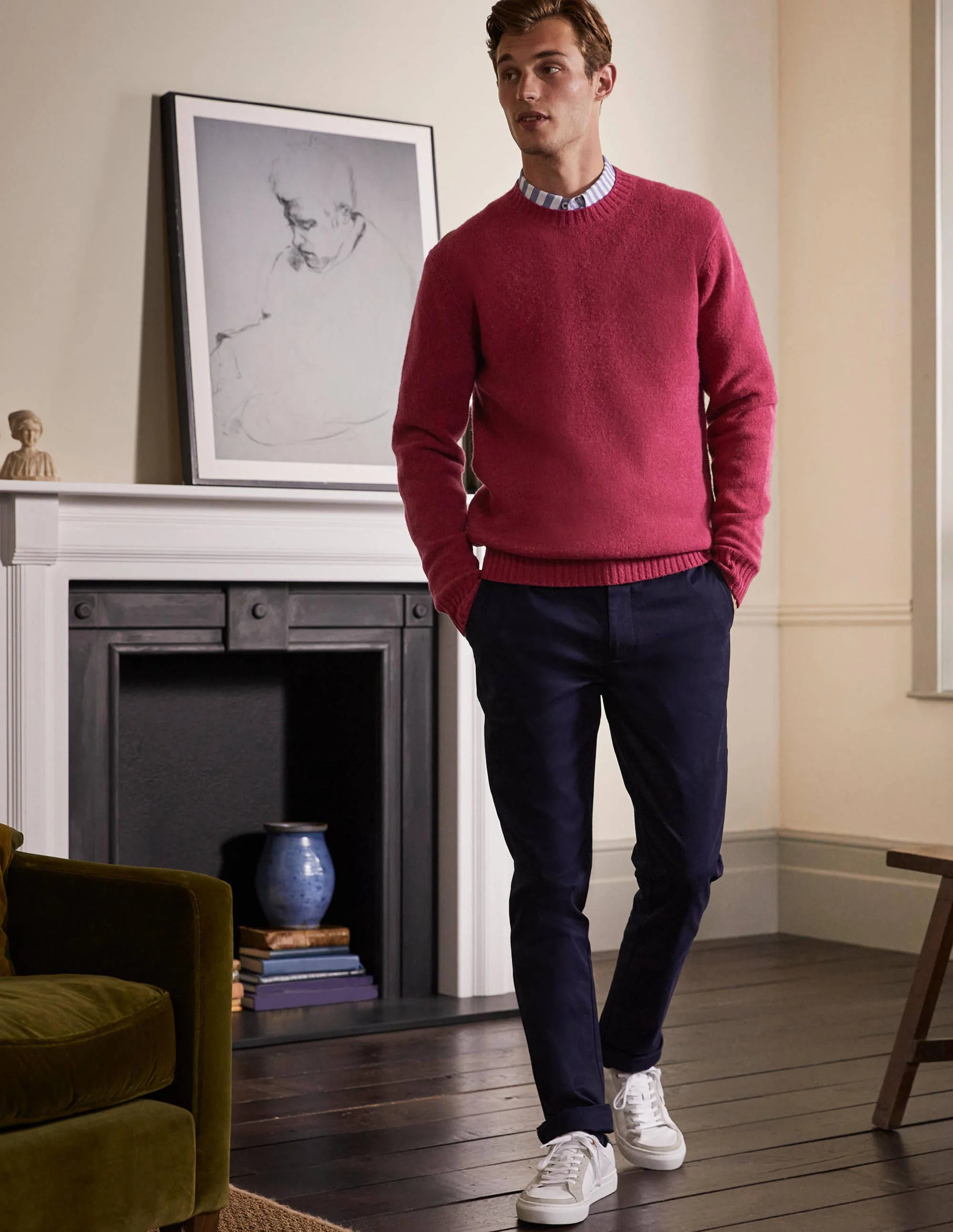 Aldgate Gebürsteter Pullover mit Rundhalsausschnitt-Beerenrot - Image 4