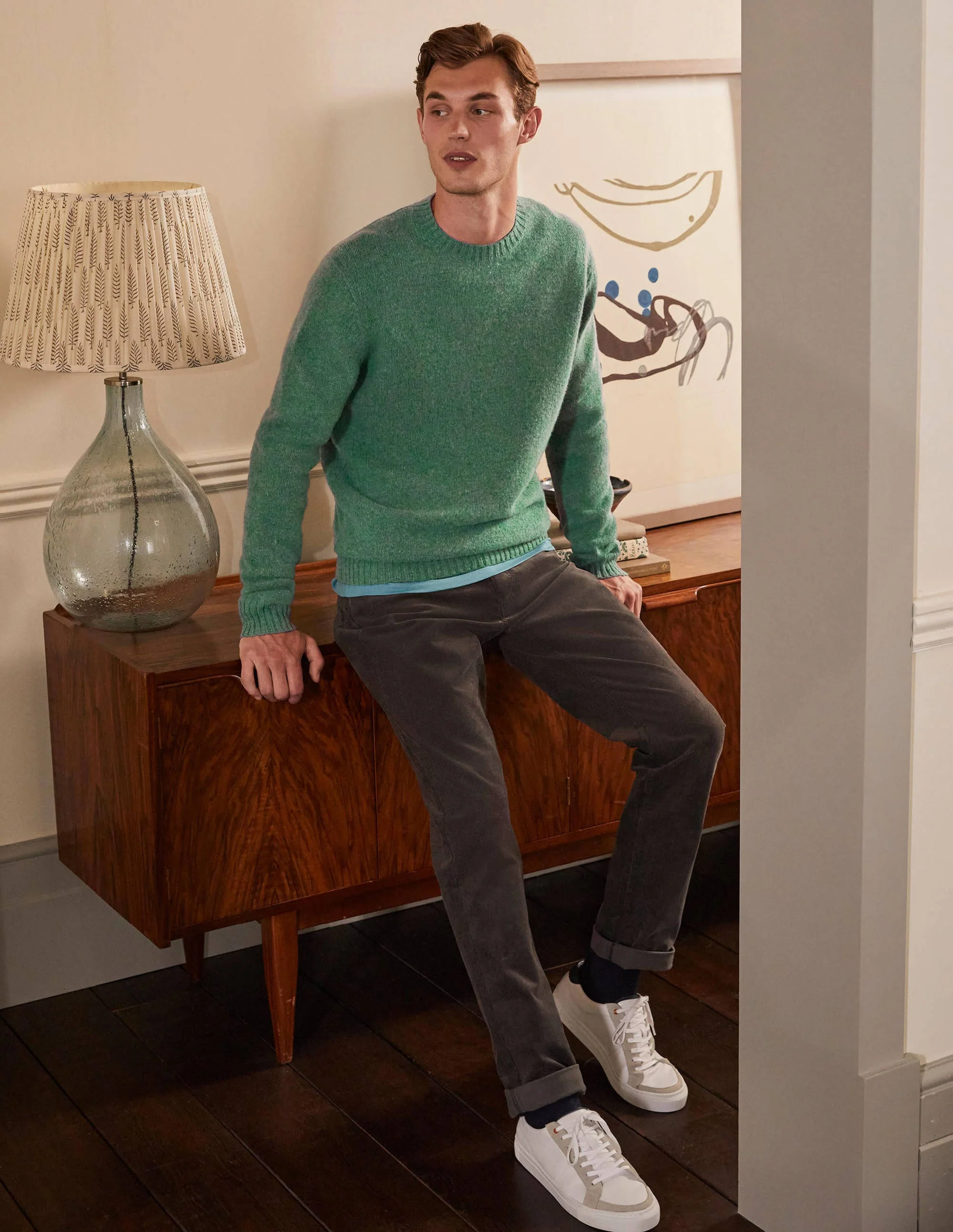 Aldgate Gebürsteter Pullover mit Rundhalsausschnitt-Seehafengrün - Image 4