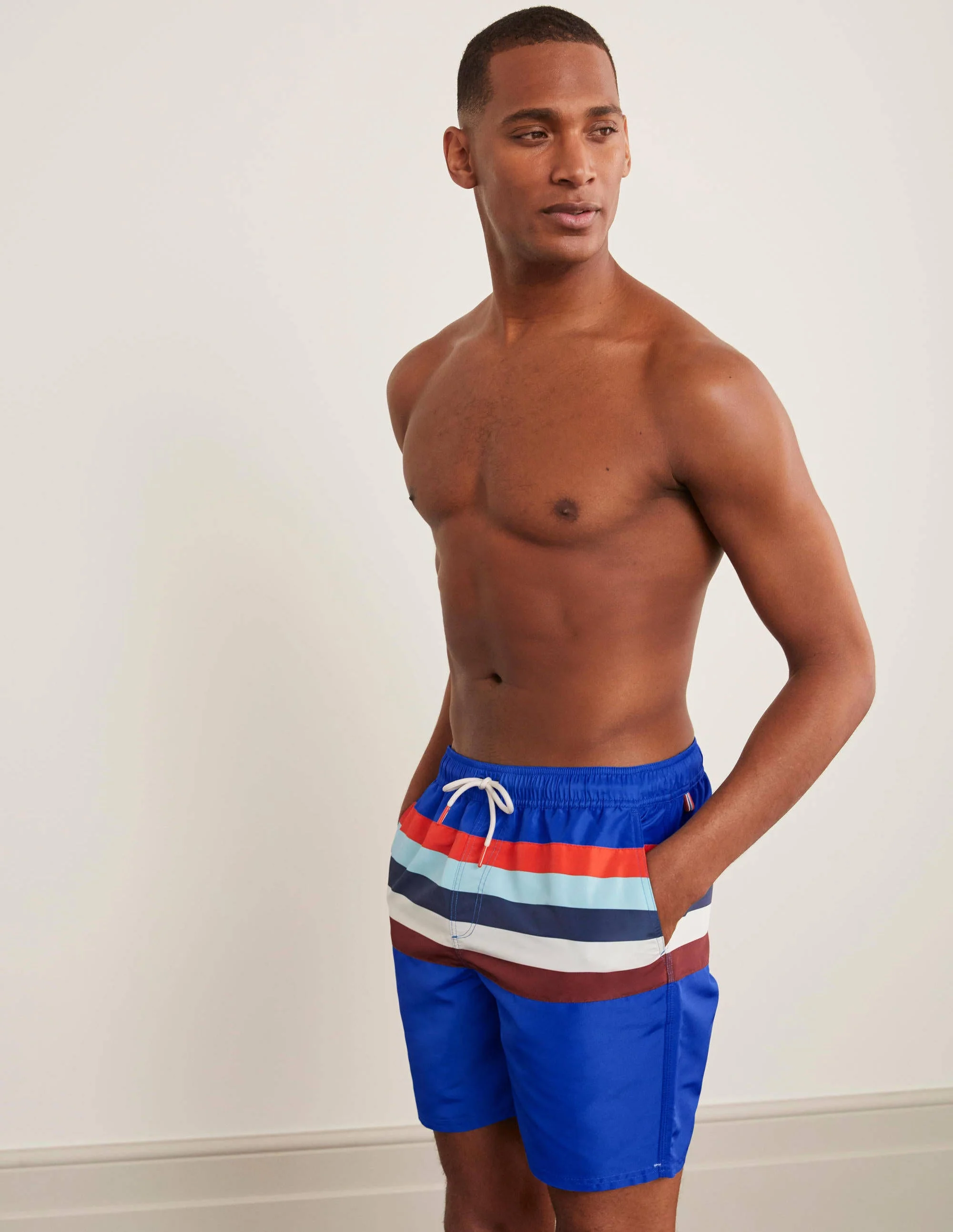 Badeshorts-Blau/Blockfarben, Gestreift
