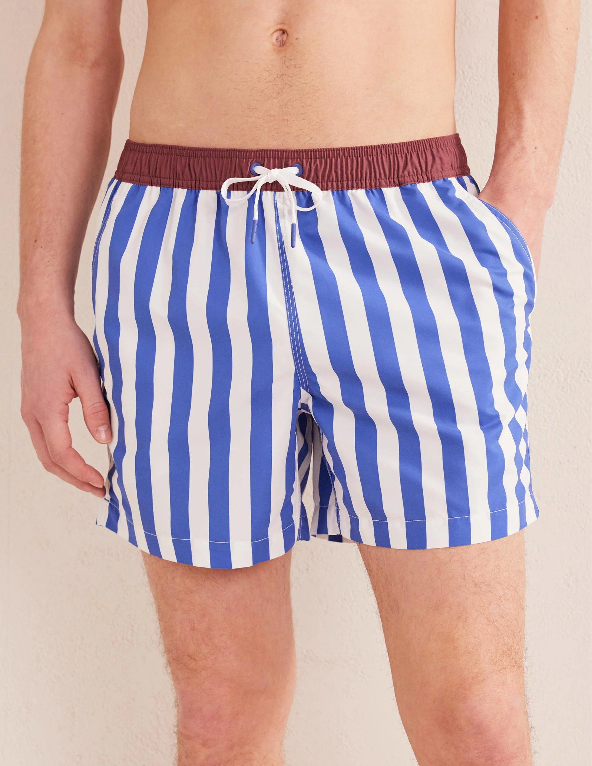Badeshorts mit elastischem Taillenbund-Fischreiherblau/Weiß, Gestreift - Image 4