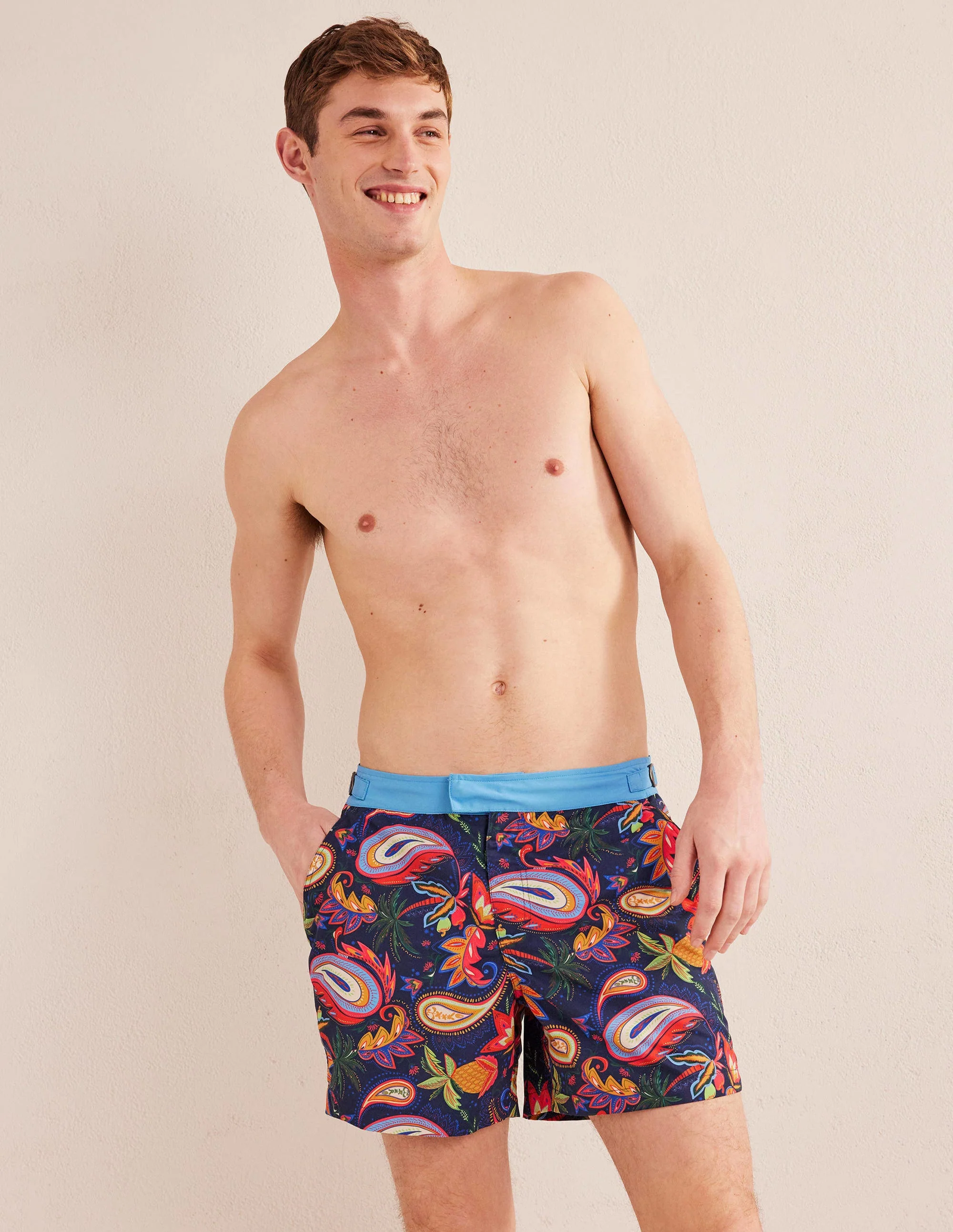 Badeshorts mit fixiertem Taillenbund-Bunt, Ananas-Paisleymuster