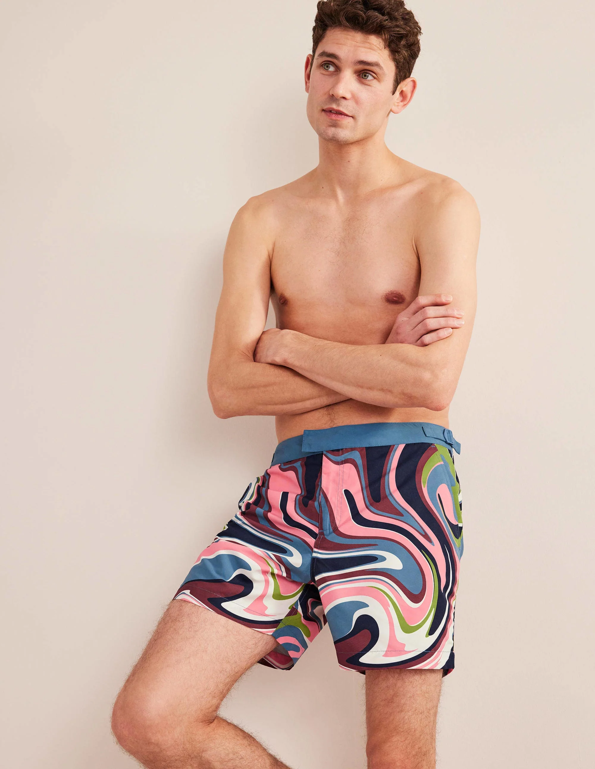 Badeshorts mit fixiertem Taillenbund-Bunt, Geschwungenes Muster
