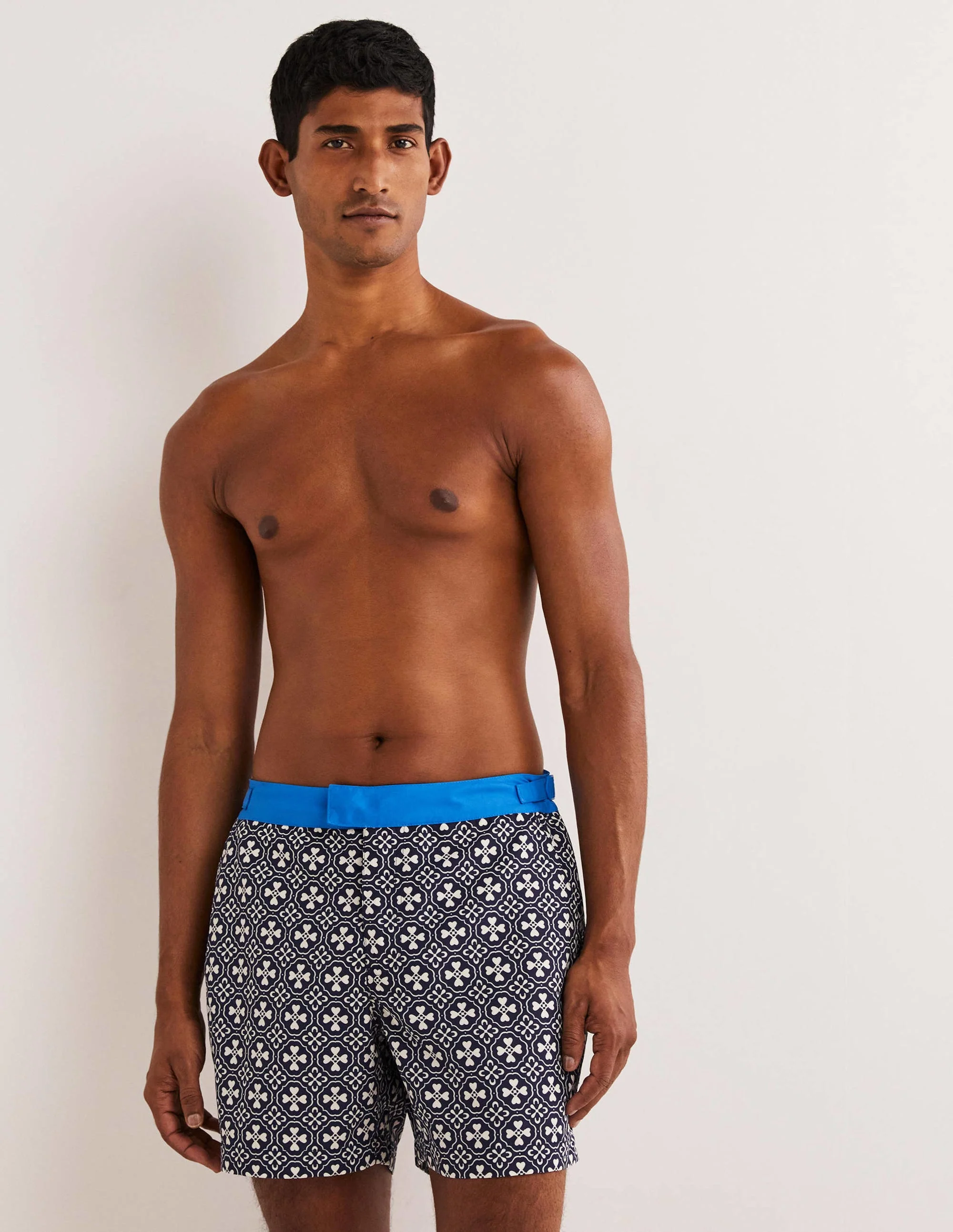 Badeshorts mit fixiertem Taillenbund-Französisches Navy, Geometrisches Kachelmuster