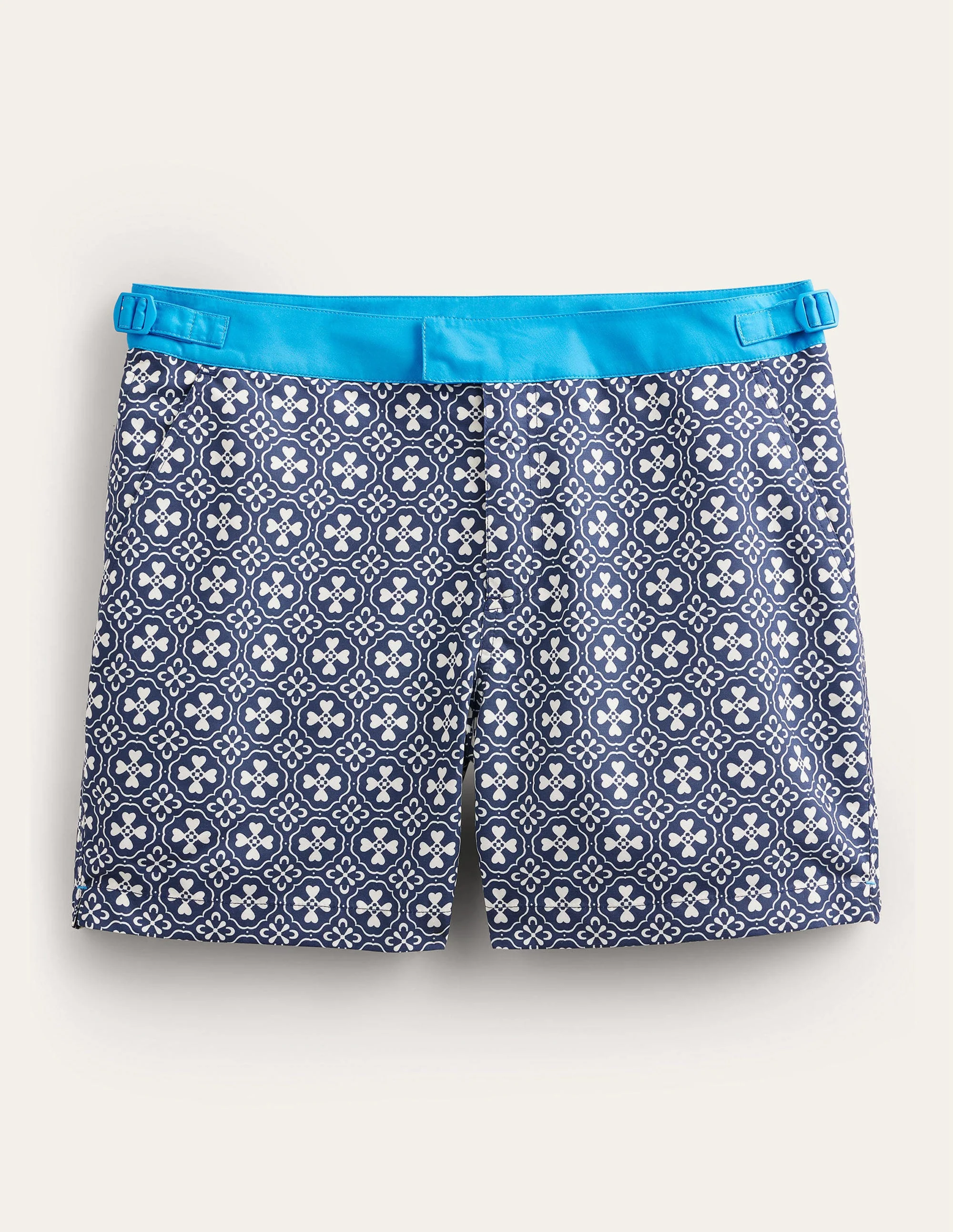 Badeshorts mit fixiertem Taillenbund-Französisches Navy, Geometrisches Kachelmuster - Image 5