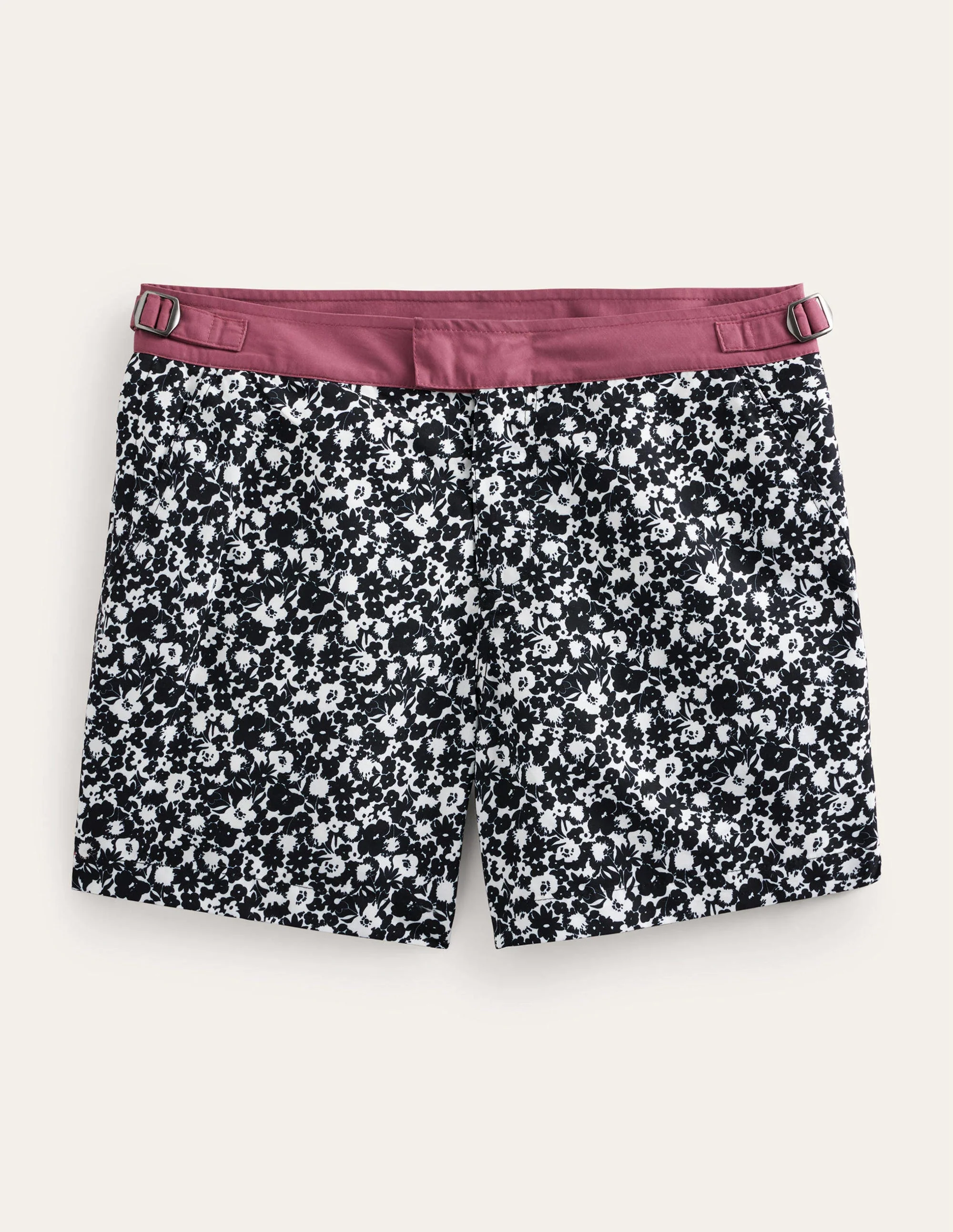 Badeshorts mit fixiertem Taillenbund-Schwarz/Ecru, Blumenmuster - Image 5