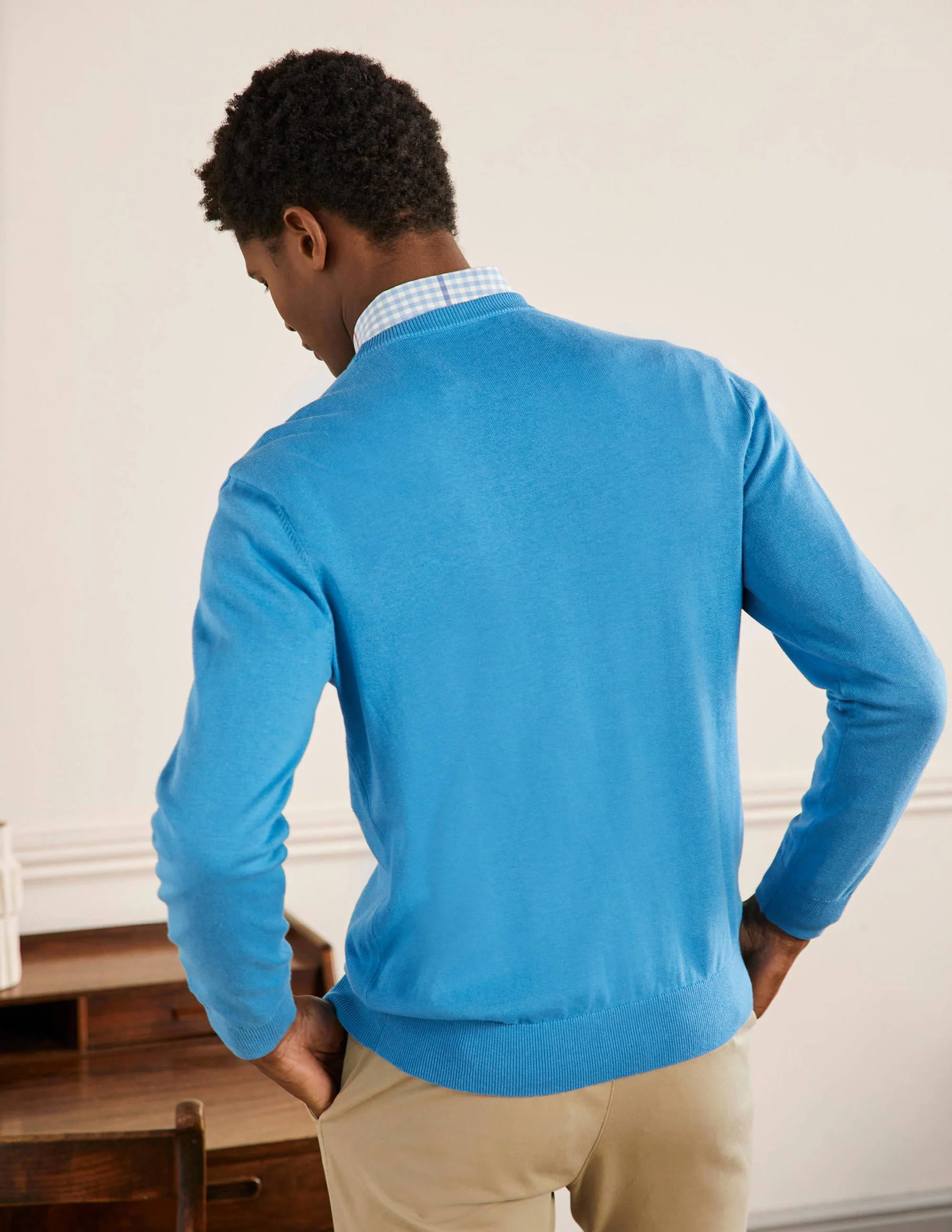 Baumwoll-Kaschmir-Pullover mit Rundhalsausschnitt-Blau Meliert - Image 3