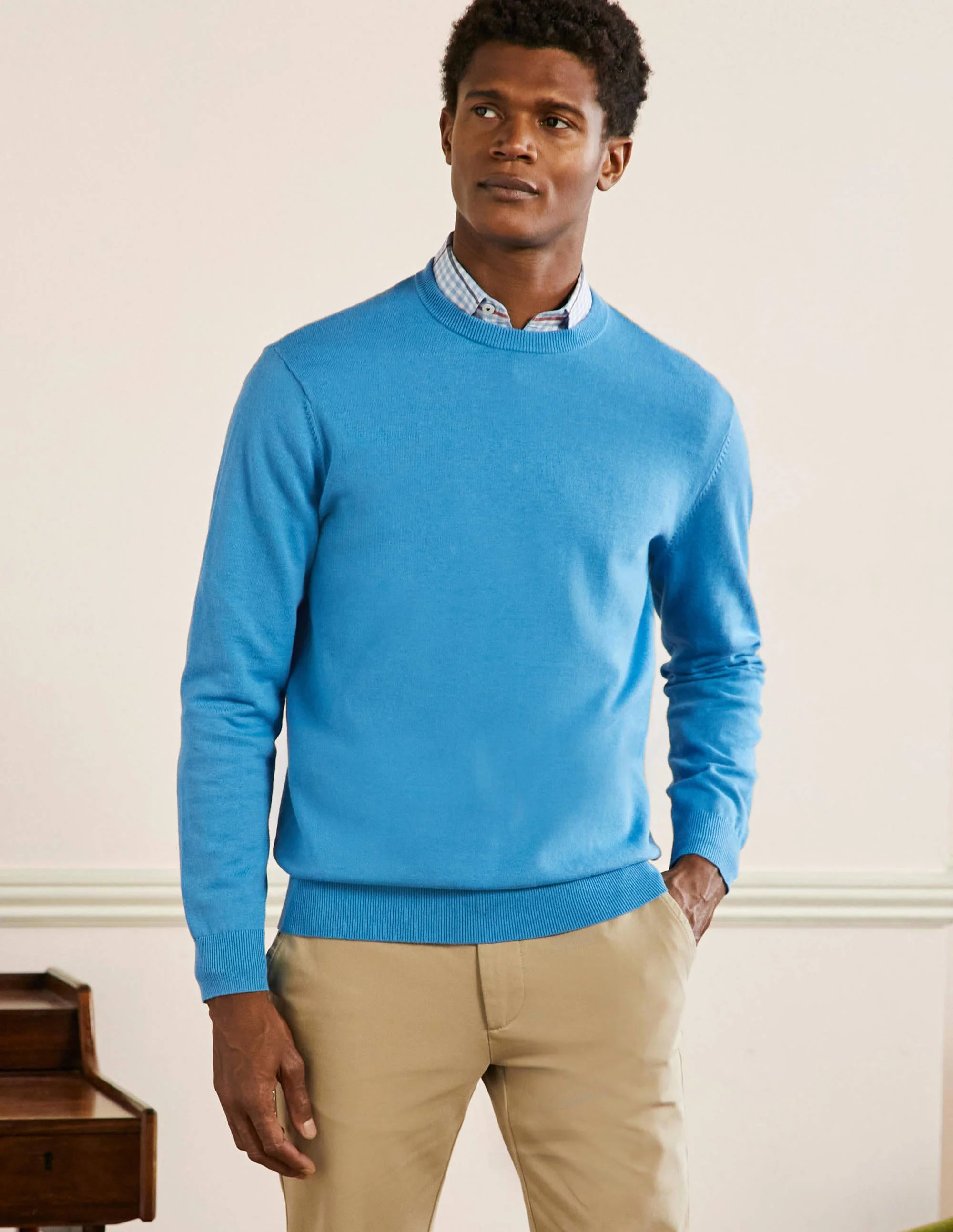 Baumwoll-Kaschmir-Pullover mit Rundhalsausschnitt-Blau Meliert - Image 4