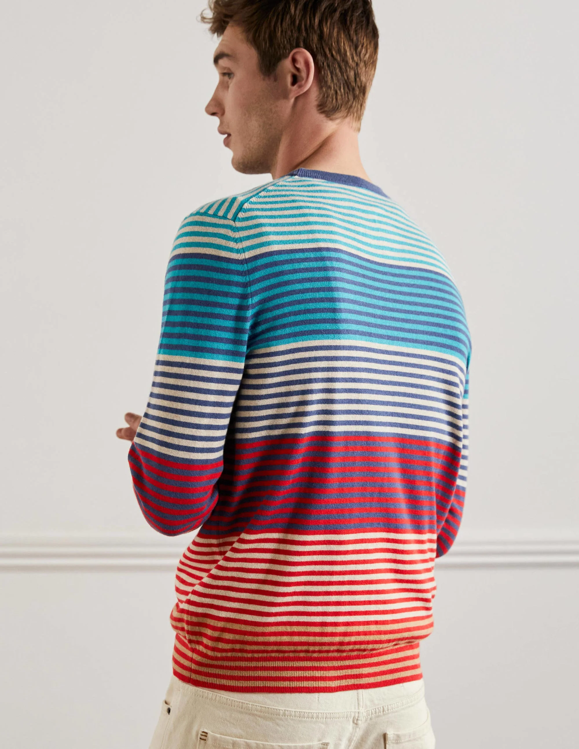 Baumwoll-Kaschmir-Pullover mit Rundhalsausschnitt-Blockfarben/Schmale Streifen - Image 3