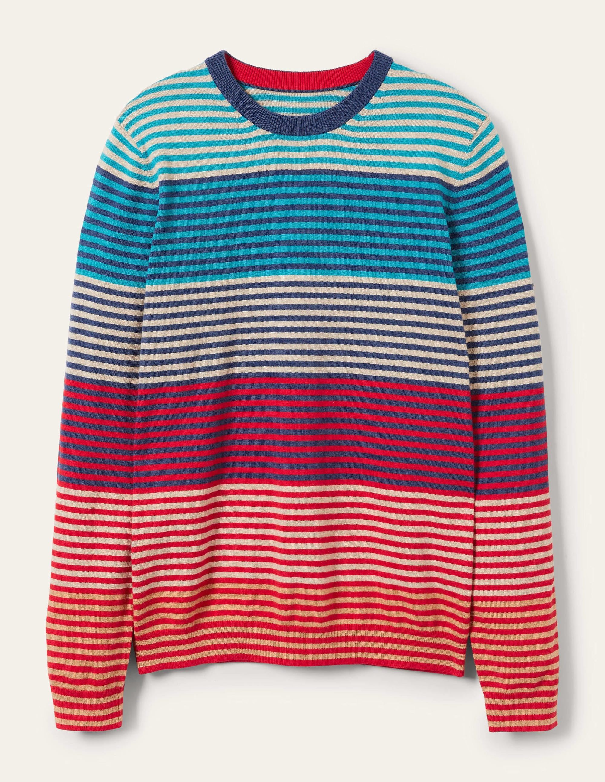 Baumwoll-Kaschmir-Pullover mit Rundhalsausschnitt-Blockfarben/Schmale Streifen - Image 6