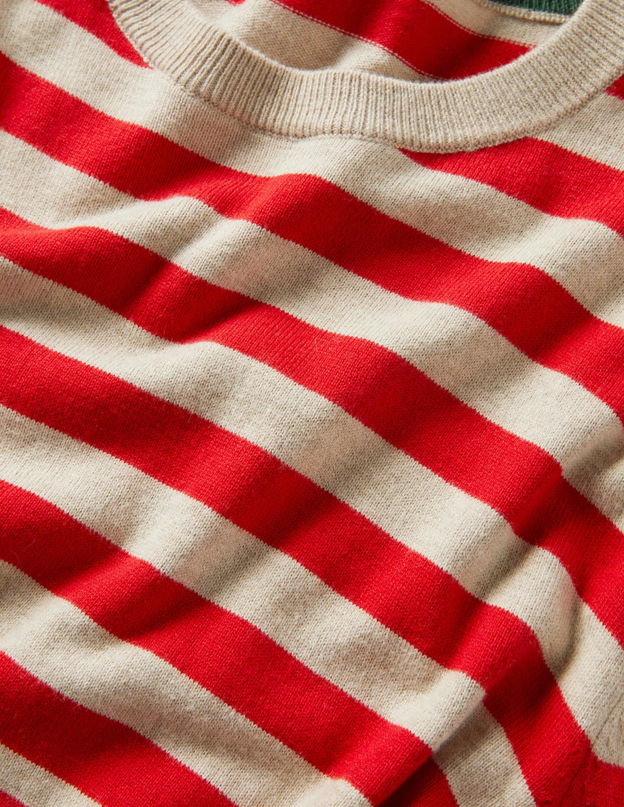 Baumwoll-Kaschmir-Pullover mit Rundhalsausschnitt-Rot/Hellbeige, Gestreift - Image 5