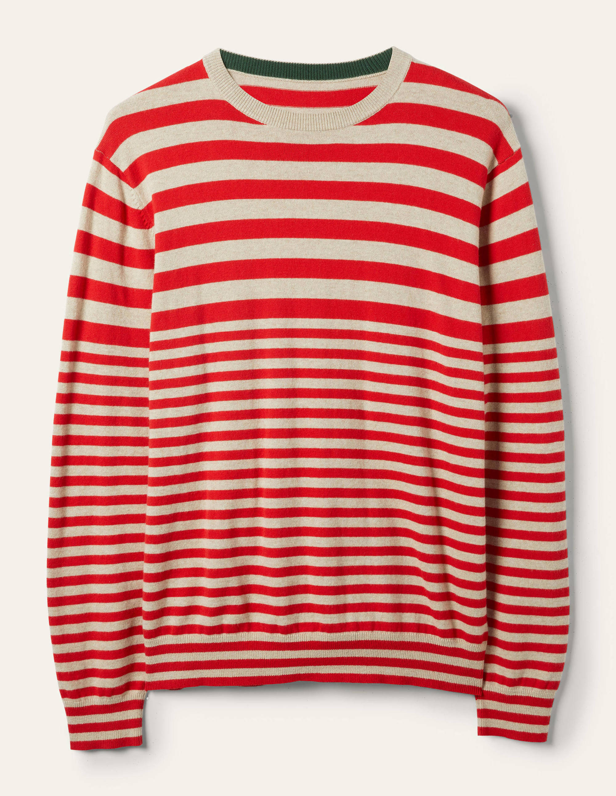 Baumwoll-Kaschmir-Pullover mit Rundhalsausschnitt-Rot/Hellbeige, Gestreift - Image 6