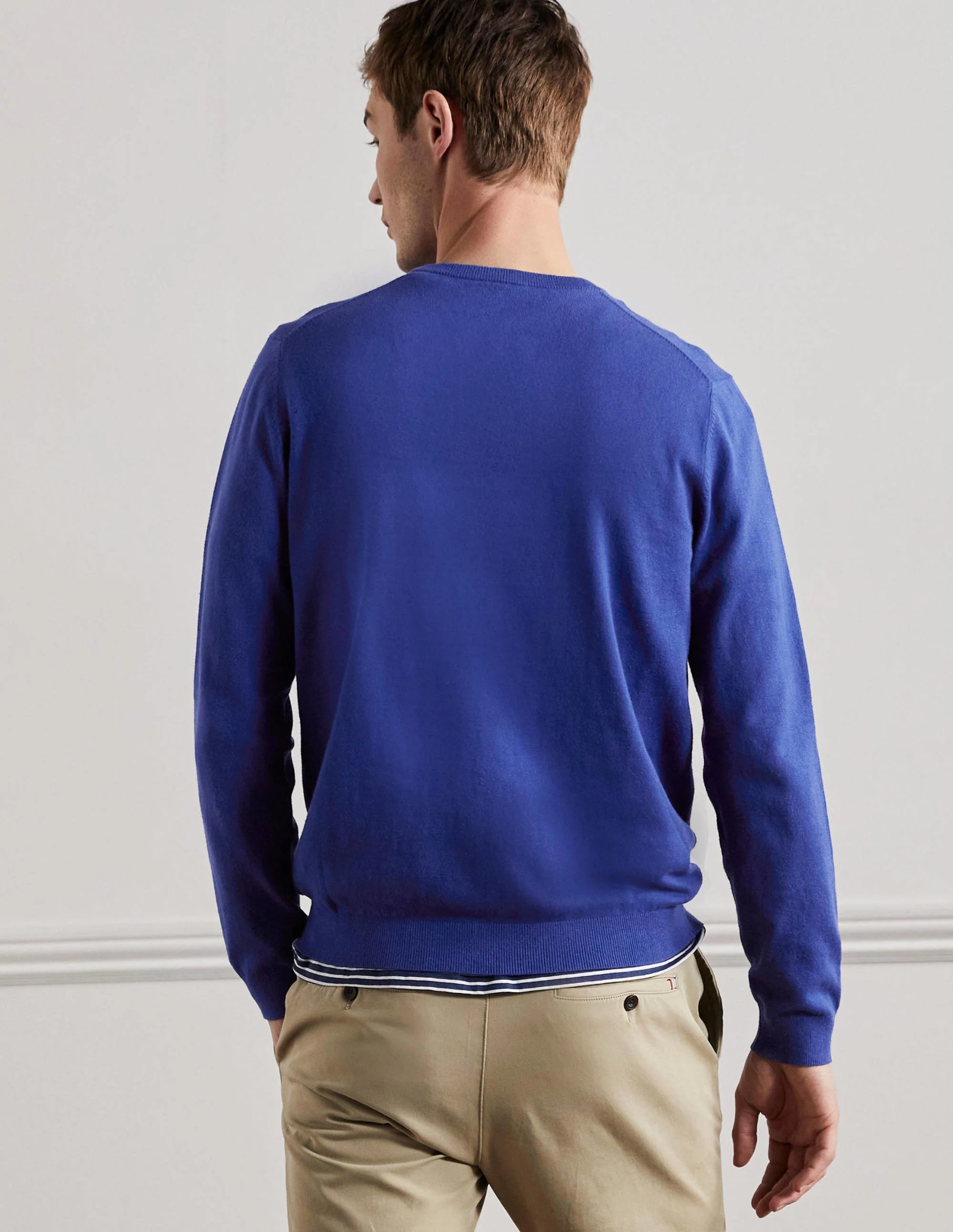 Baumwoll-Kaschmir-Pullover mit Rundhalsausschnitt-Sattes Blau - Image 3