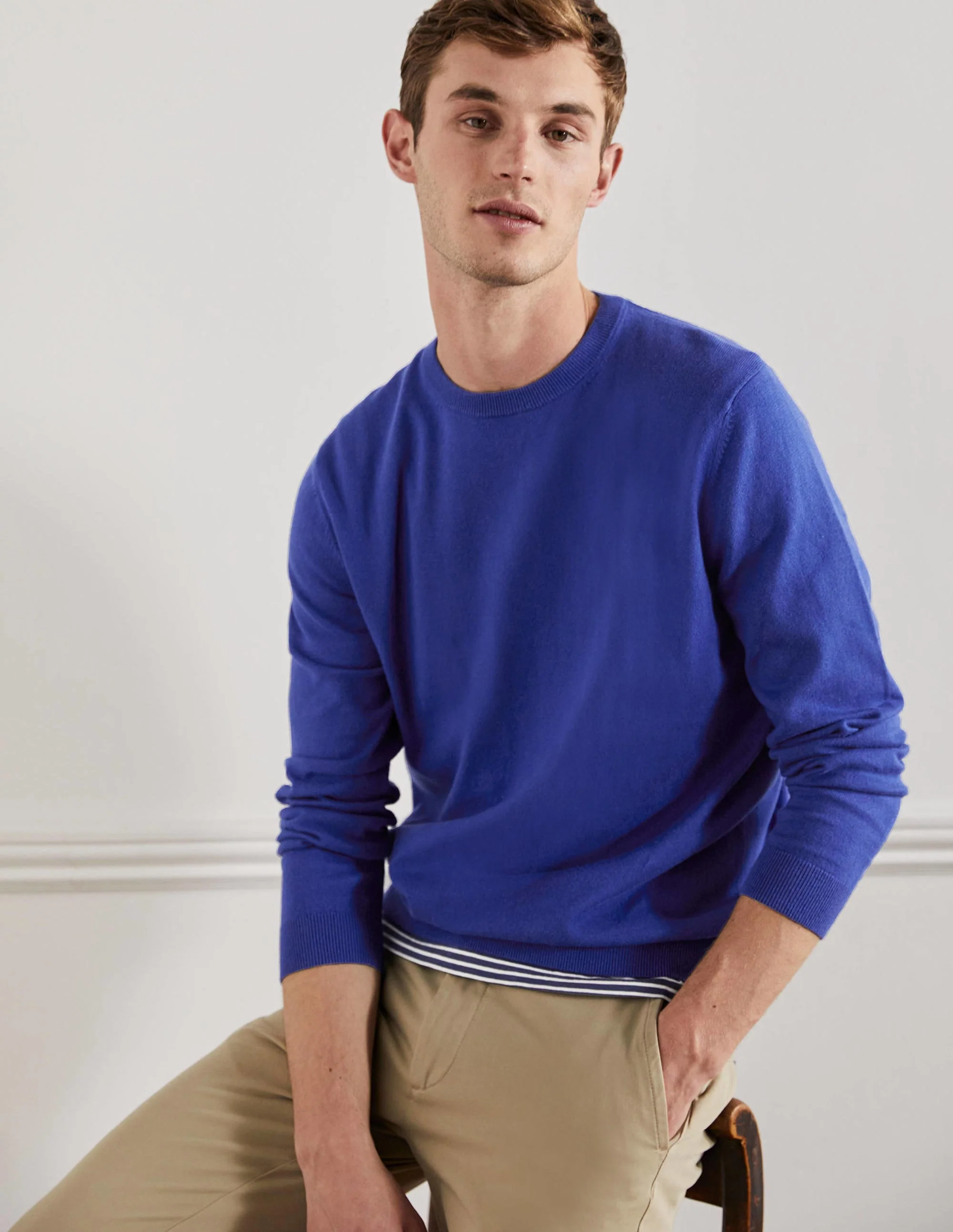 Baumwoll-Kaschmir-Pullover mit Rundhalsausschnitt-Sattes Blau - Image 4