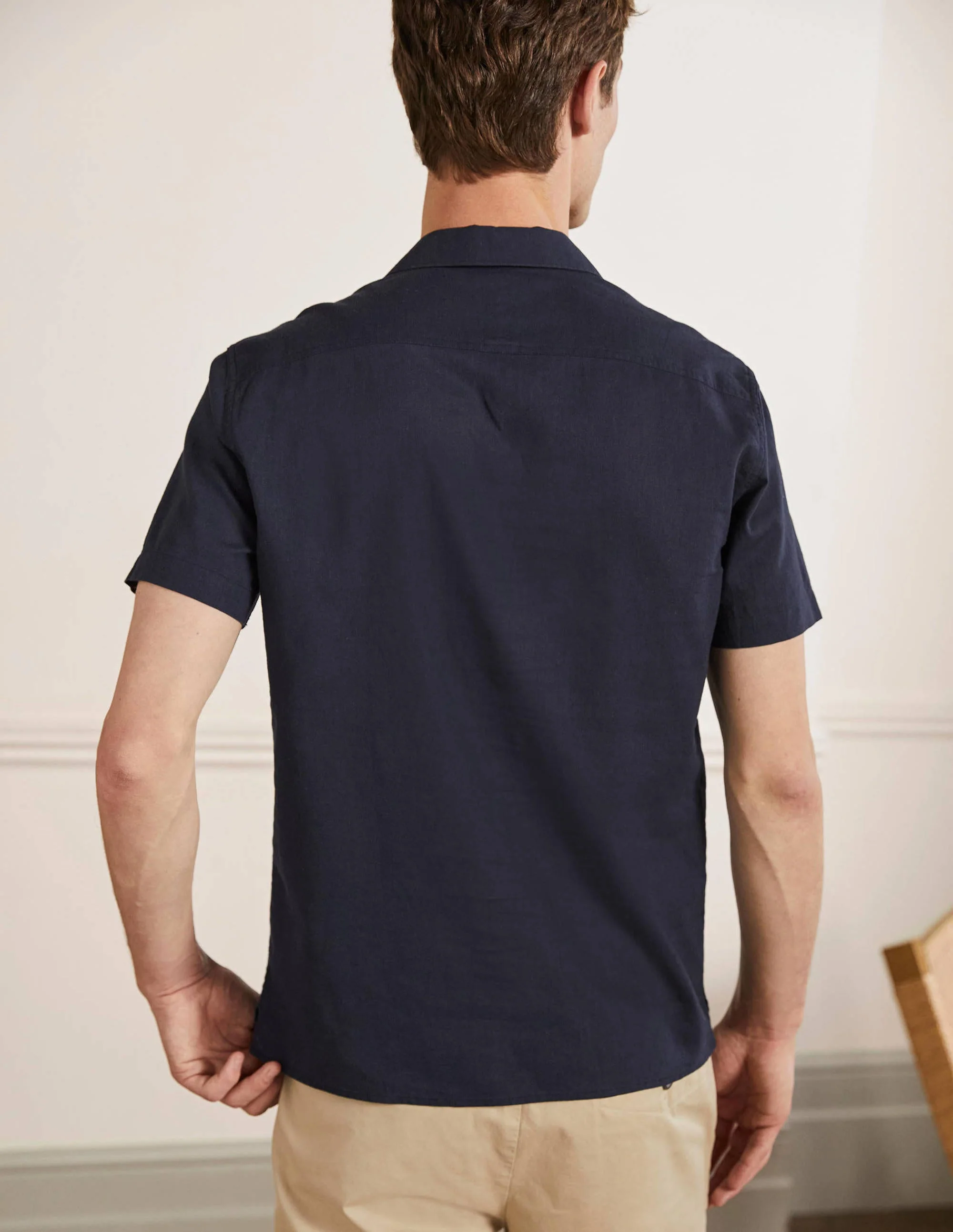 Baumwollleinen-Hemd mit Reverskragen-Navy, Palmenstickerei - Image 3