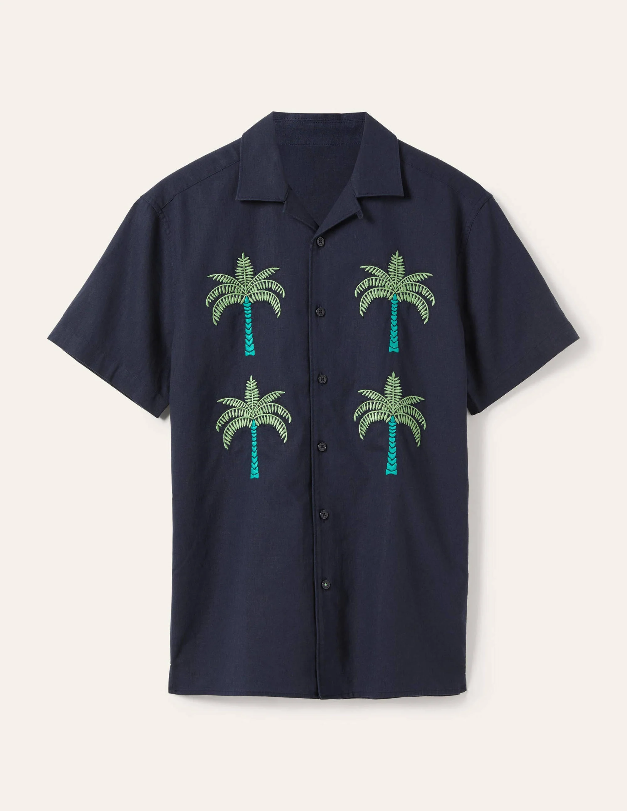 Baumwollleinen-Hemd mit Reverskragen-Navy, Palmenstickerei - Image 6
