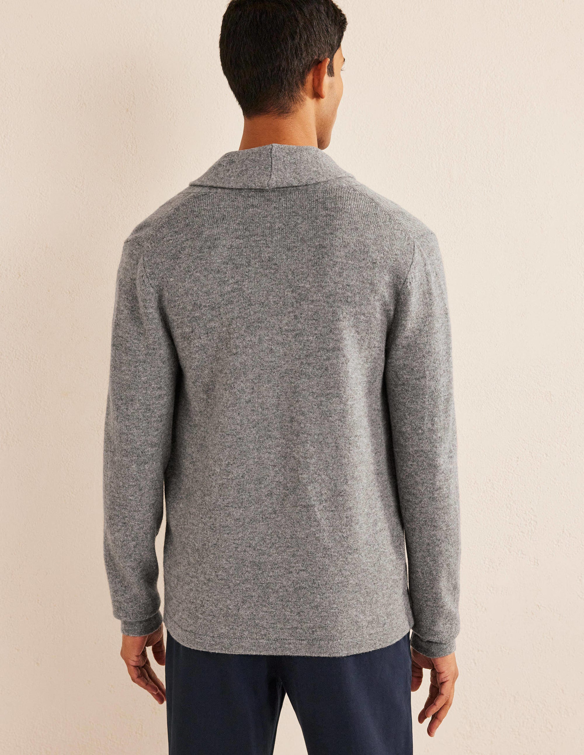 Cardigan mit Schalkragen-Hellgrau Melange - Image 3