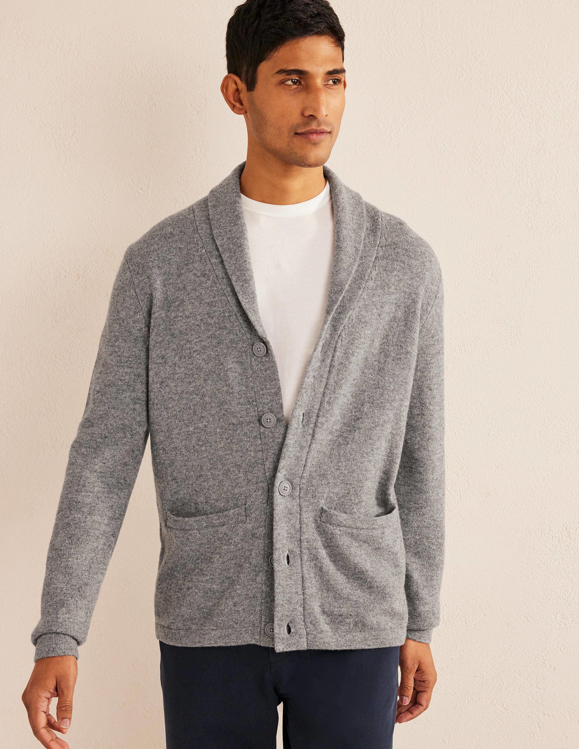 Cardigan mit Schalkragen-Hellgrau Melange - Image 4