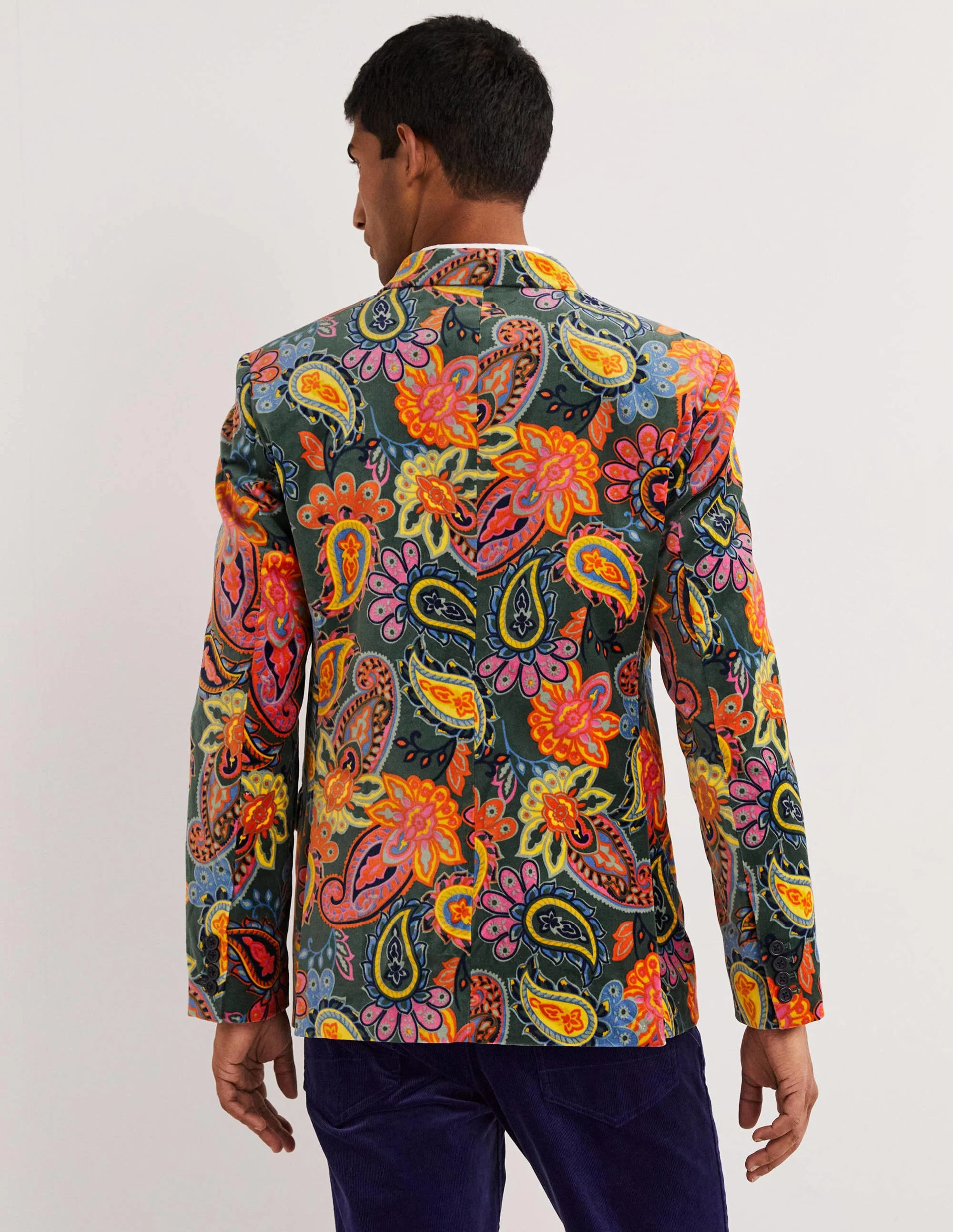Classic Velvet Printed Blazer-Trekking-Grün, Paisleymuster - Image 3