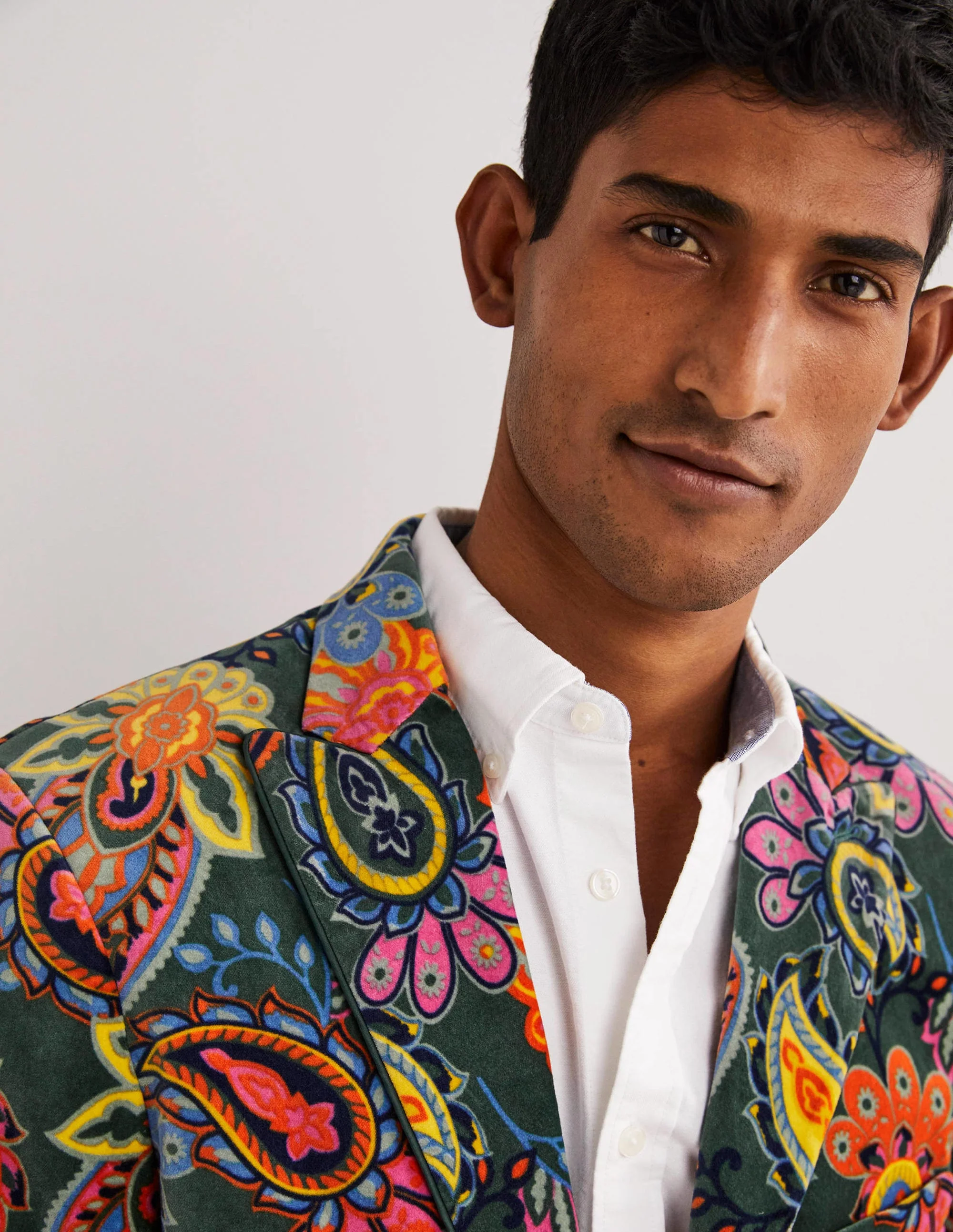 Classic Velvet Printed Blazer-Trekking-Grün, Paisleymuster - Image 4