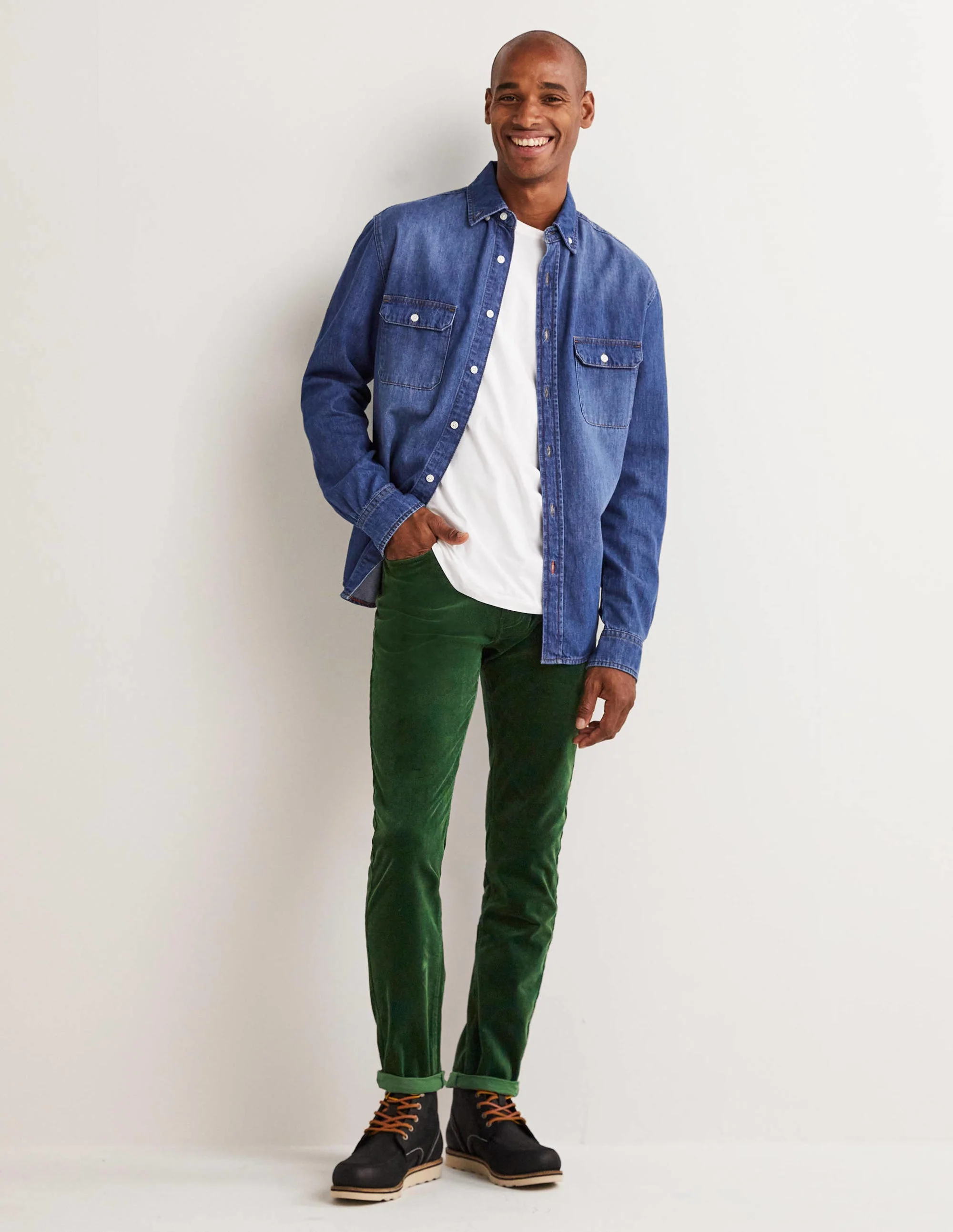 Cordhose mit fünf Taschen-Waldgrün