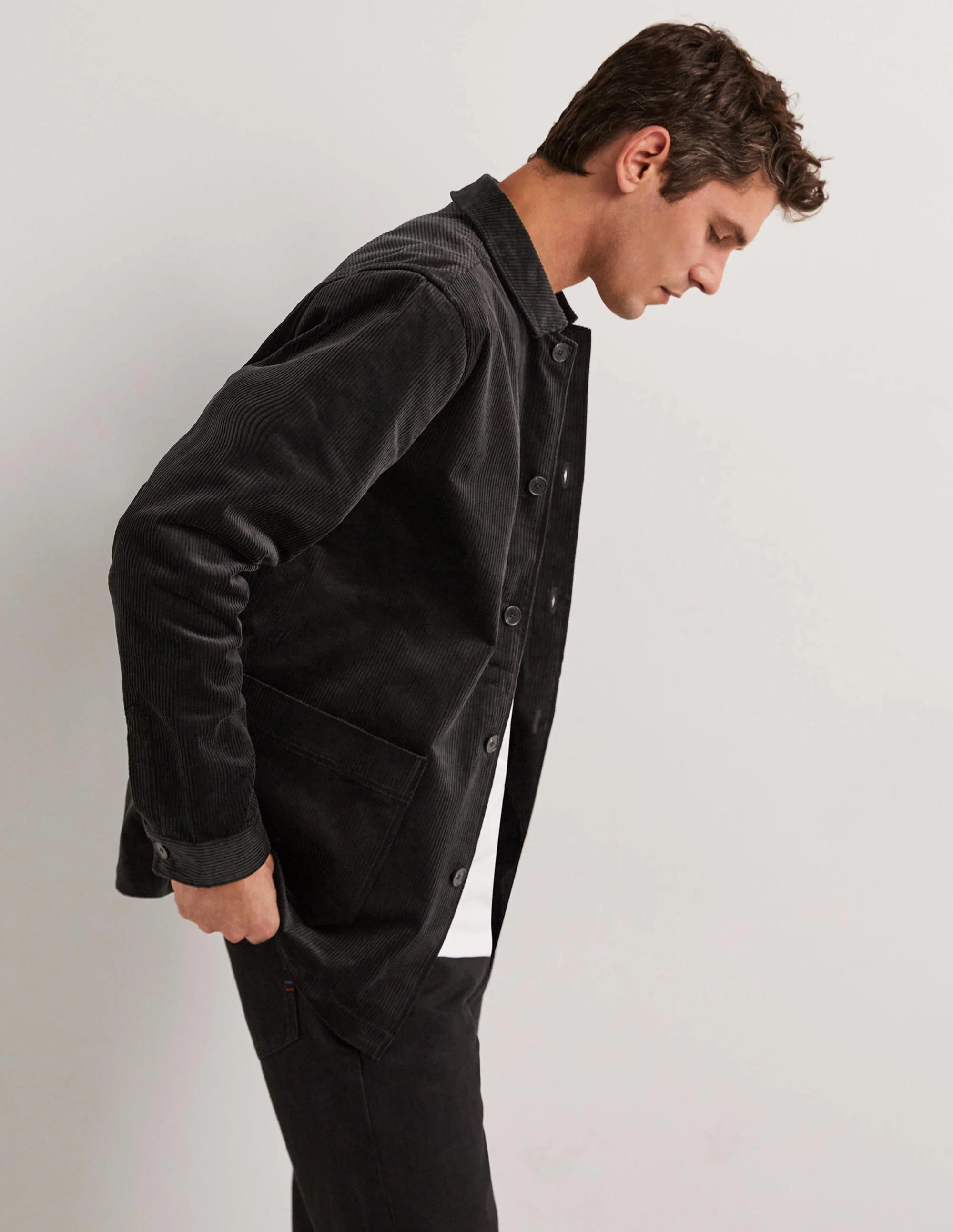 Dicke Cord-Hemdjacke-Dunkelgrau