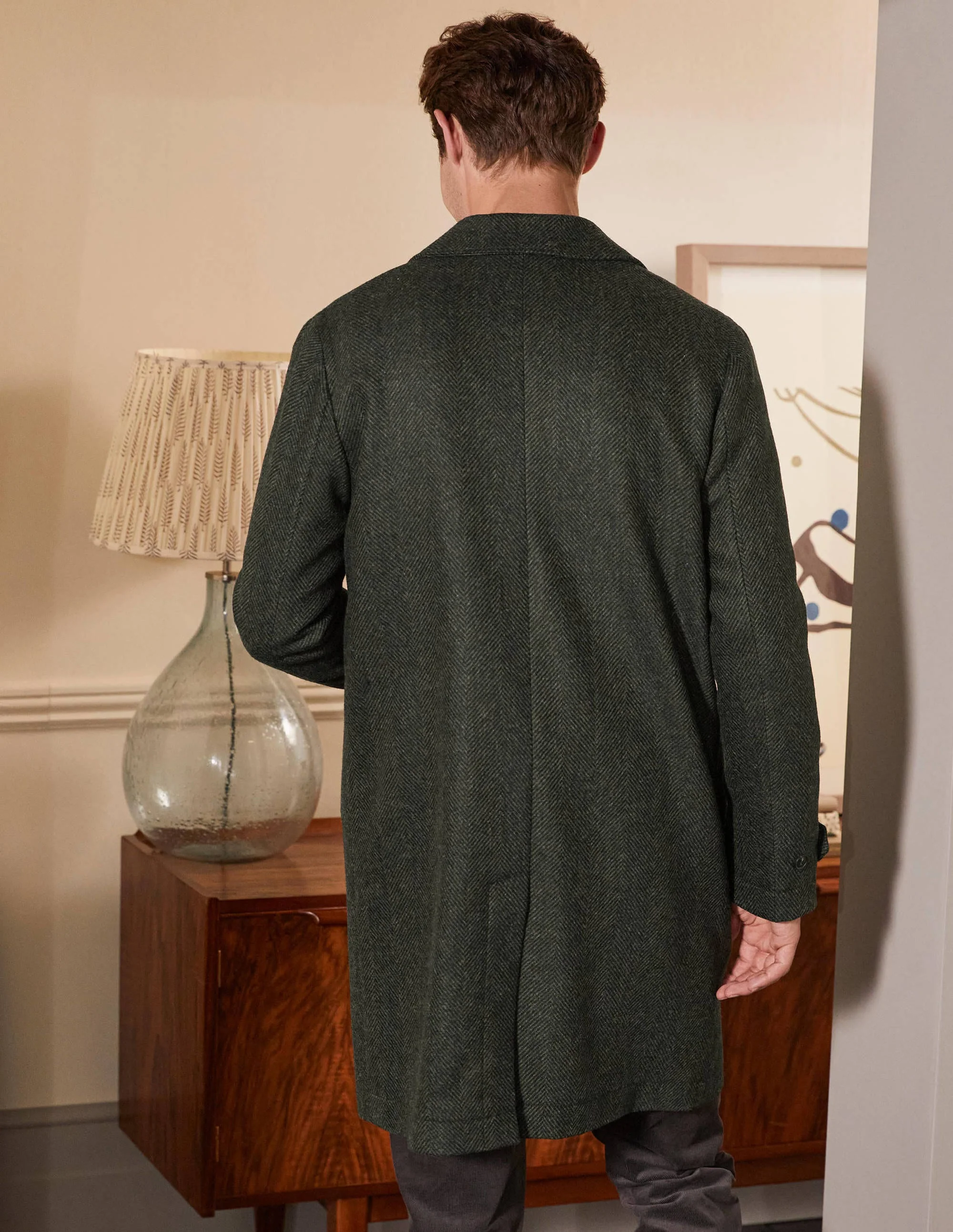 Eldon Mantel aus britischem Tweed-Richmond-Grün, Fischgrätmuster - Image 3