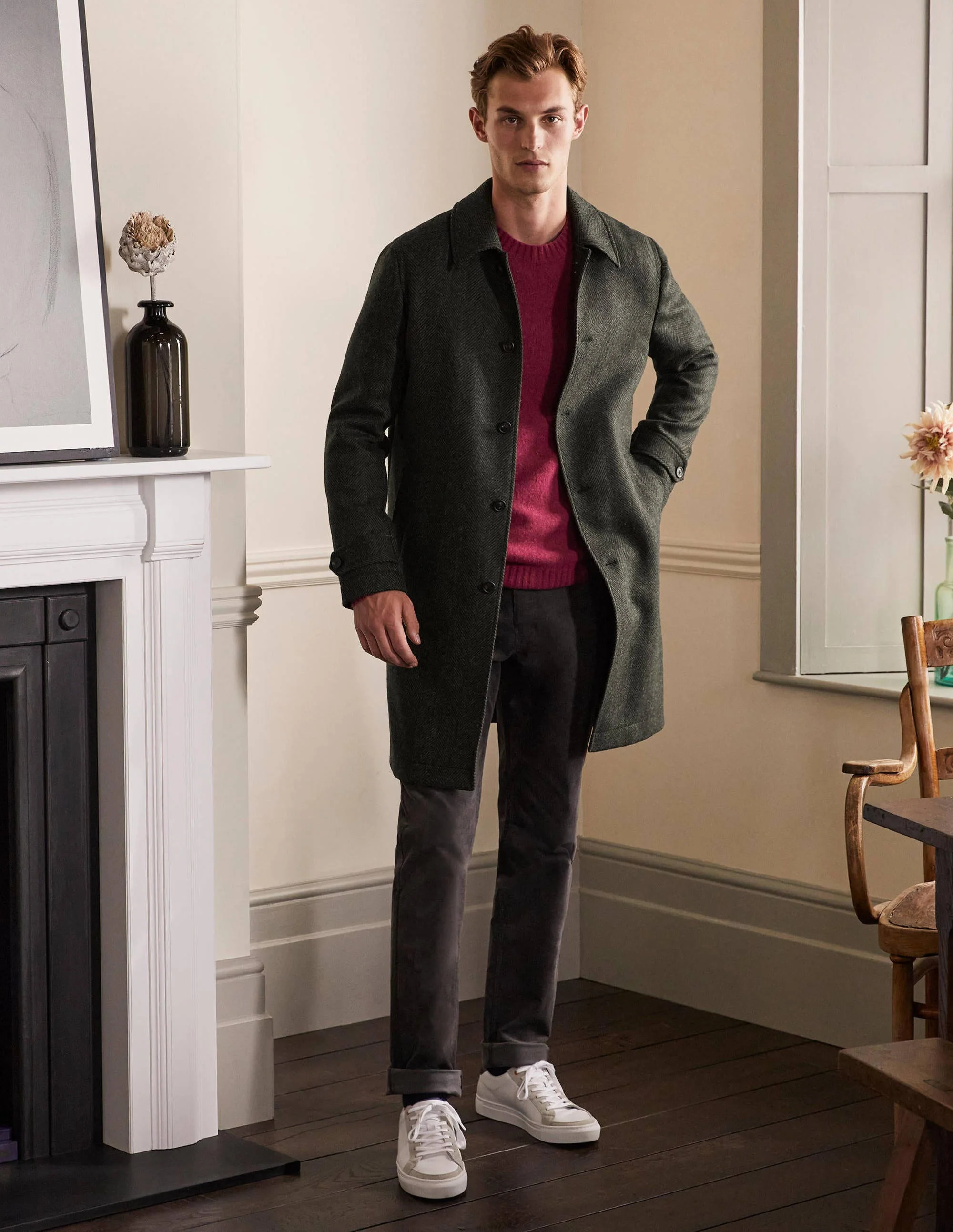 Eldon Mantel aus britischem Tweed-Richmond-Grün, Fischgrätmuster - Image 4