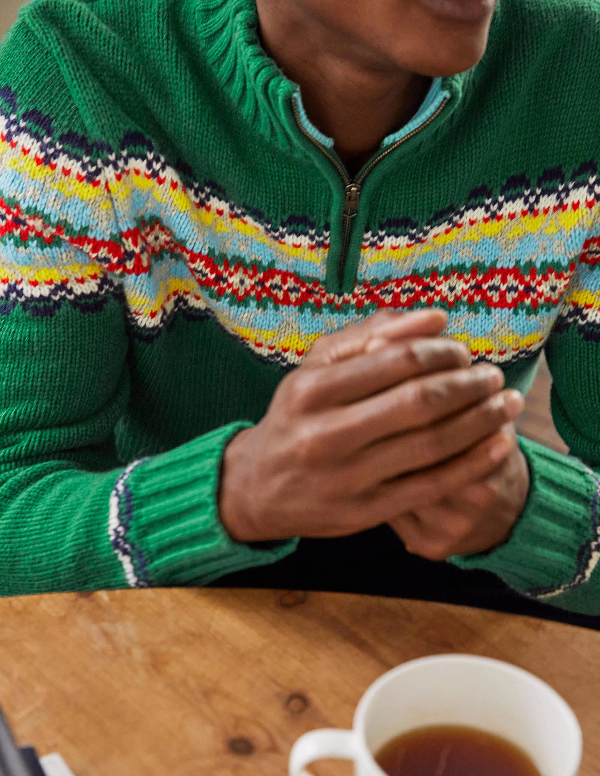 Fair-Isle-Pullover mit halbem Reißverschluss-Billardtuchgrün, Fair-Isle-Muster - Image 2
