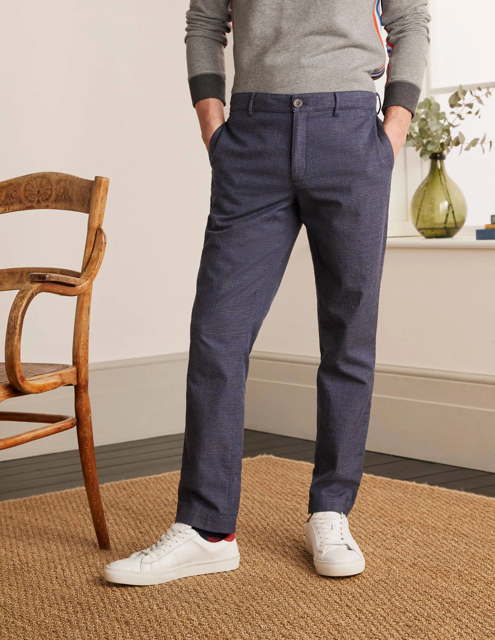 Figurbetonte Hose mit elastischem Einsatz-Navy, Kariert - Image 2
