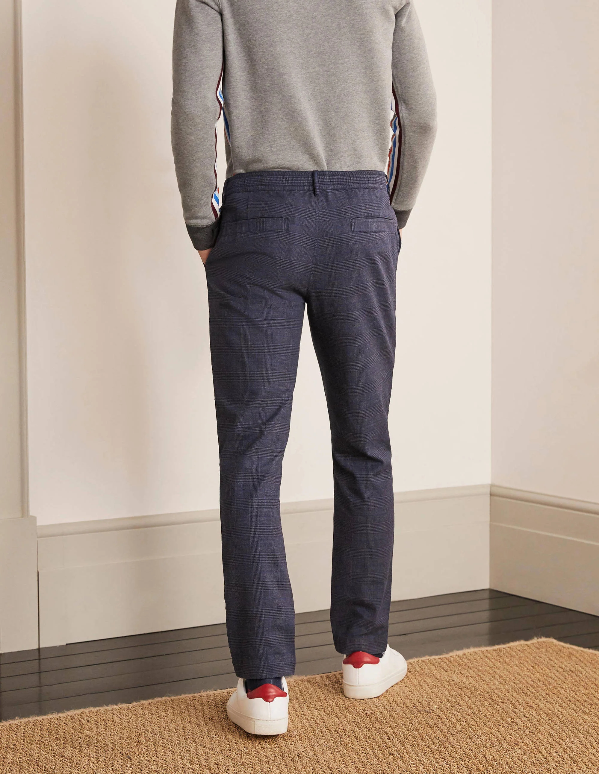 Figurbetonte Hose mit elastischem Einsatz-Navy, Kariert - Image 3