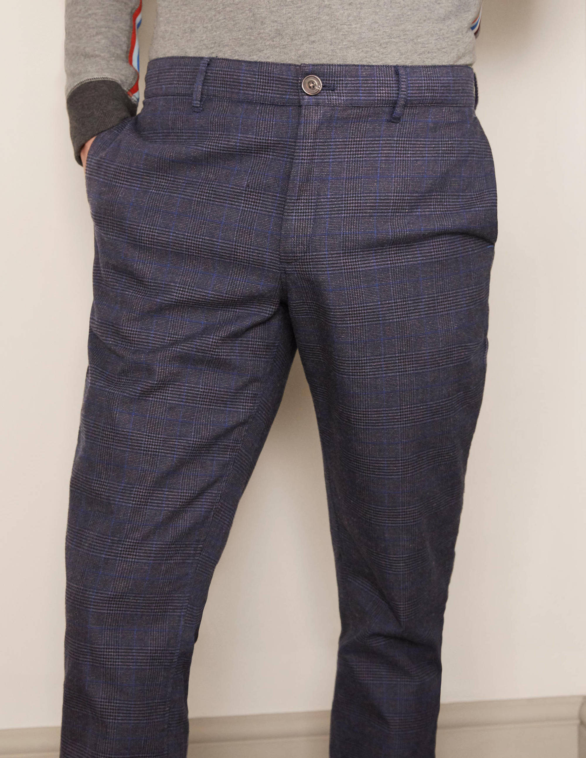 Figurbetonte Hose mit elastischem Einsatz-Navy, Kariert - Image 4