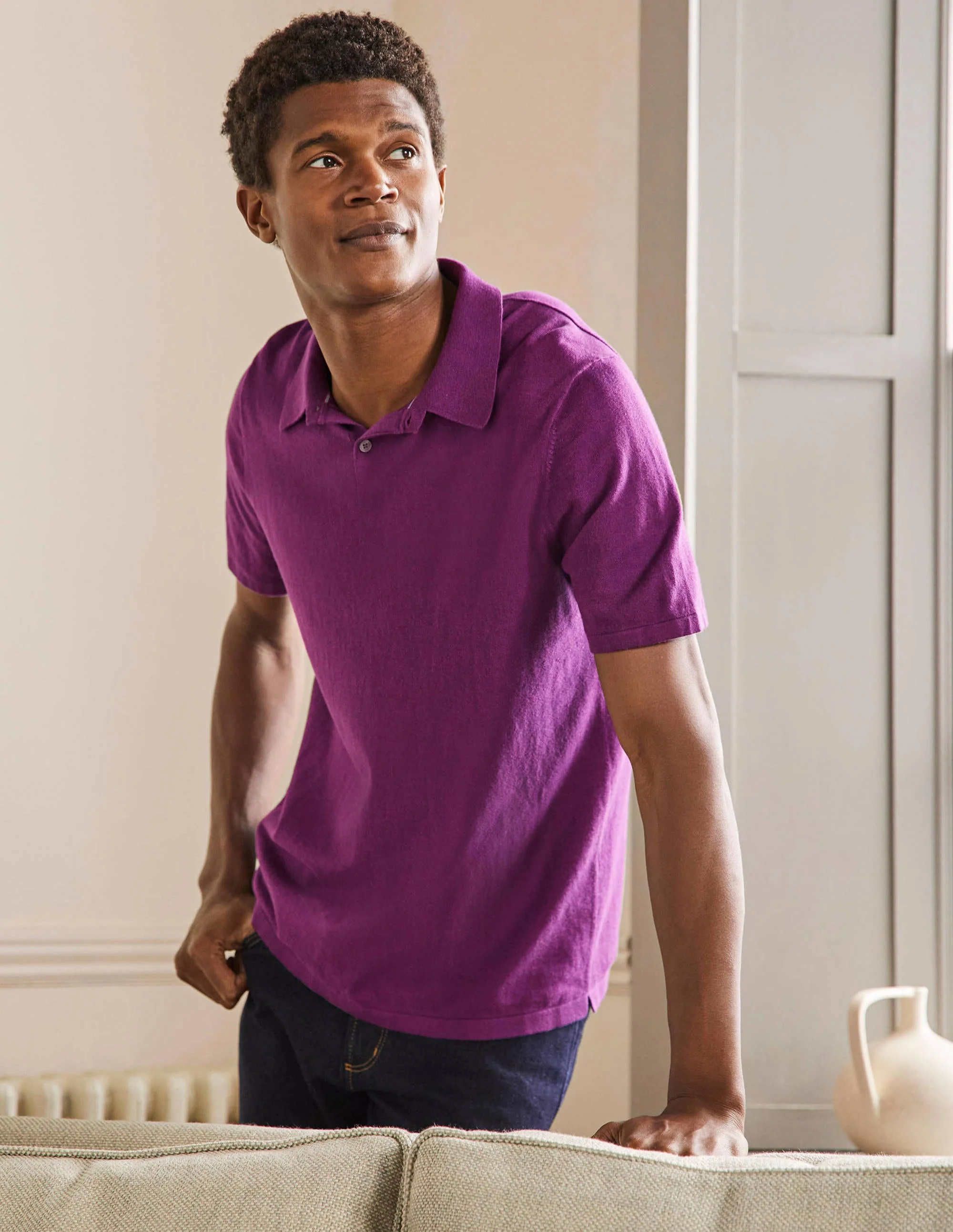 Finsbury Strick-Poloshirt-Pflaume - Image 4