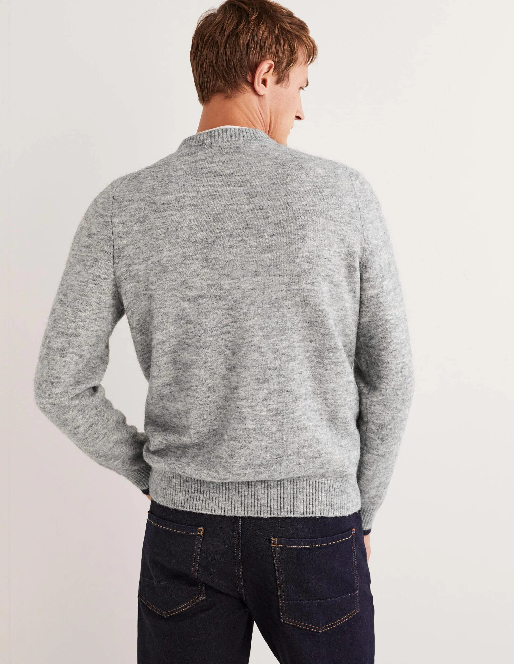 Flauschiger Pullover mit Rundhalsausschnitt-Grau Melange - Image 3
