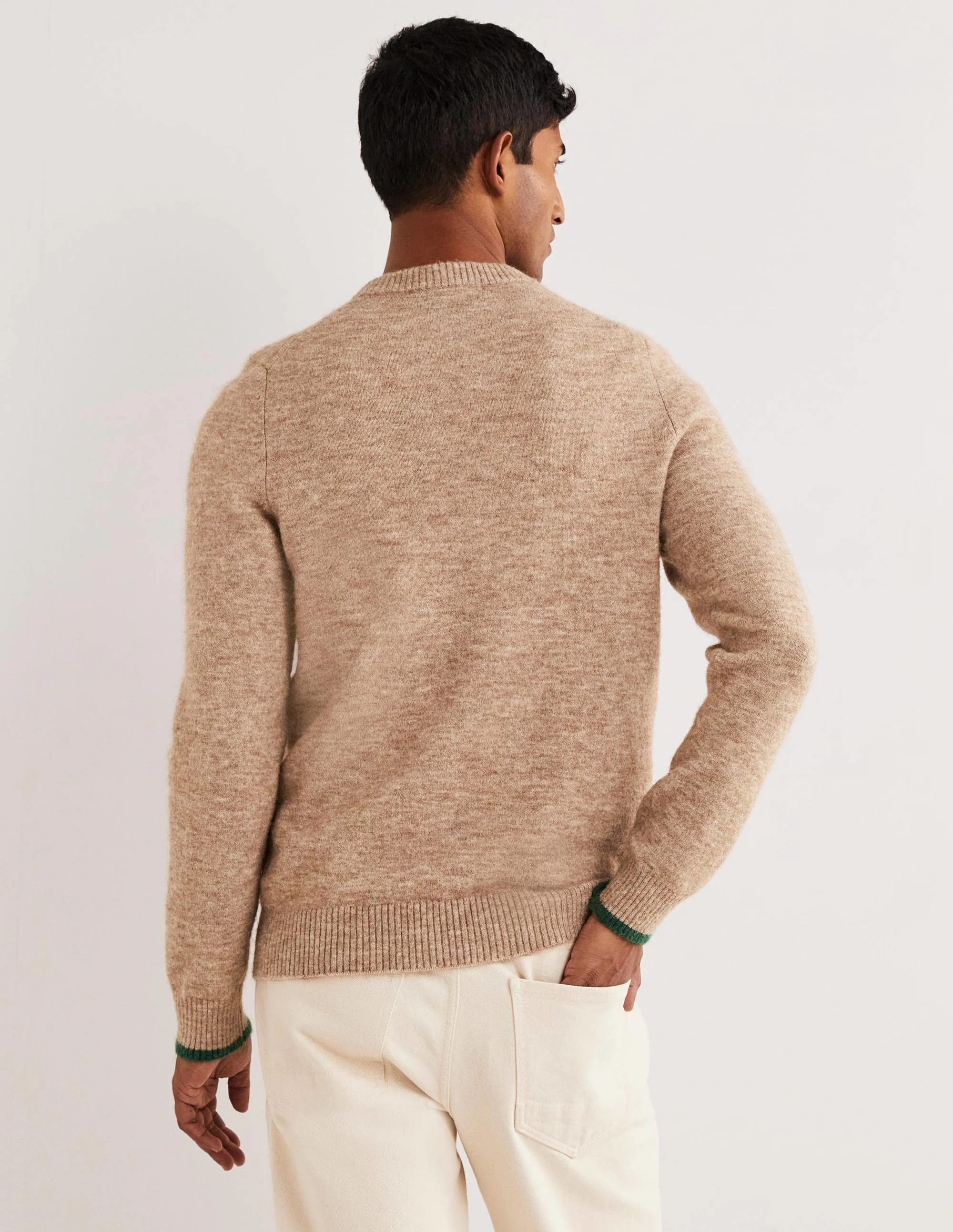 Flauschiger Pullover mit Rundhalsausschnitt-Kamelbraun Melange - Image 3
